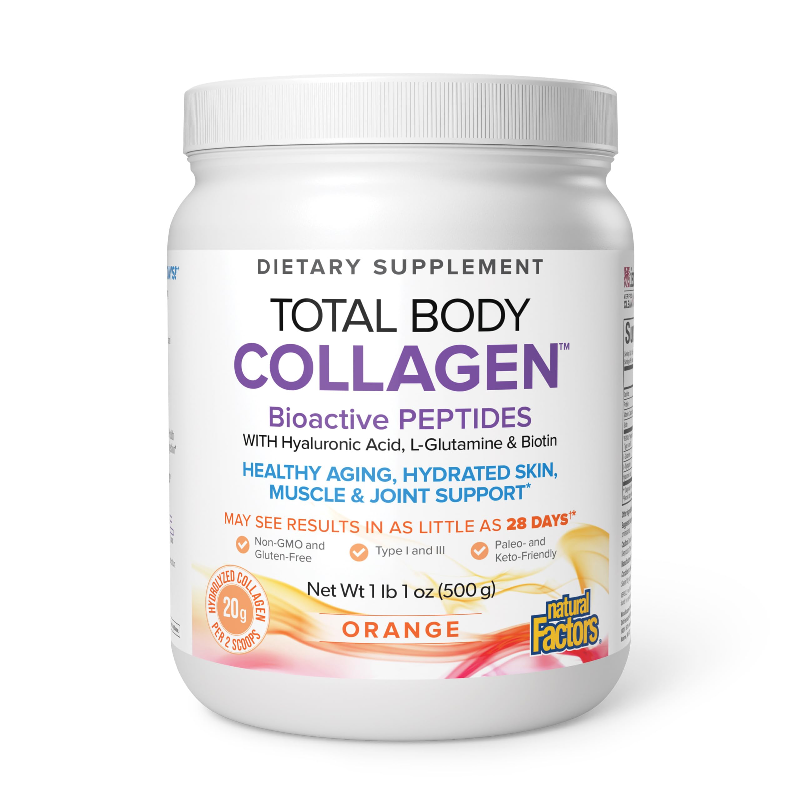 Natural Factors Total Body Collagen, Orange, 500 g (38 Servings) Orange 1.1 Pound (Pack of 1)