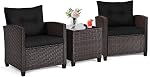 ORALNER 3 Pieces Wicker Patio Furniture Set, Outdoor Conversation Set Rattan Chairs with Soft Cushions, Glass Coffee Table, Bistro Set for Front Porch Balcony Garden Deck Poolside (Navy Blue)
