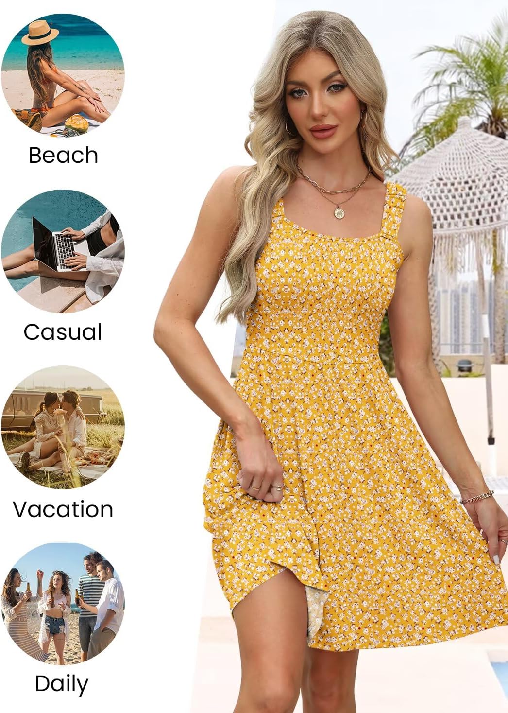 QACOHU Summer Dresses for Women 2026 Square Neck Sleeveless Sundress Casual Pocket A-Line Midi Dress - Image 4