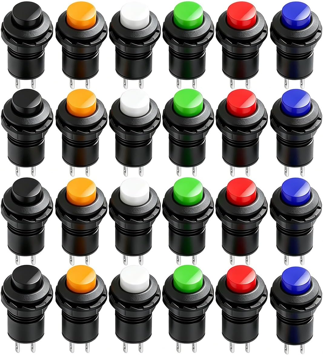 Gebildet 24pcs 12mm Latching Push Button Switch SPST ON/OFF AC 250V/1.5A 125V/3A, Lockable Mini Round Rocker Switch for Car Trumpet, PC, Table Lamp, Home Doorbell
