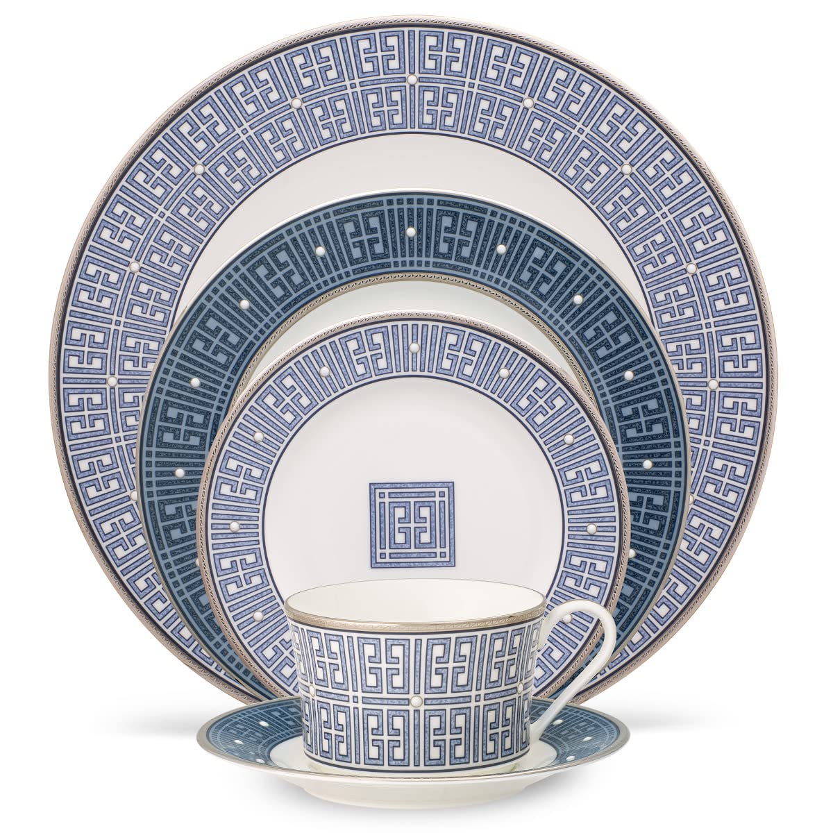 Noritake4978-05E Infinity 5-Piece Place Dinnerware Setting in Blue/White, Bone China, Multicolor