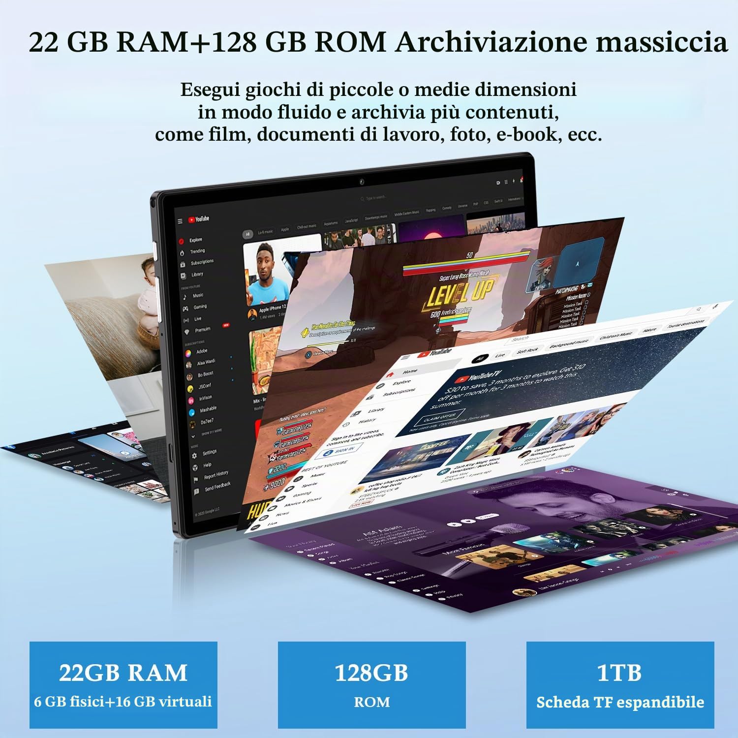 ZIOVO Tablet Android 14 Tablet 10 Pollici, 22GB RAM+128GB ROM (TF 1TB), 5G WiFi Tablet, Widevine L1/Octa-Core/8000mAh/Corpo Metallico/8+5MP/Supporto Netflix, 2 in 1 Tablet con Tastiera e Mouse- Nero