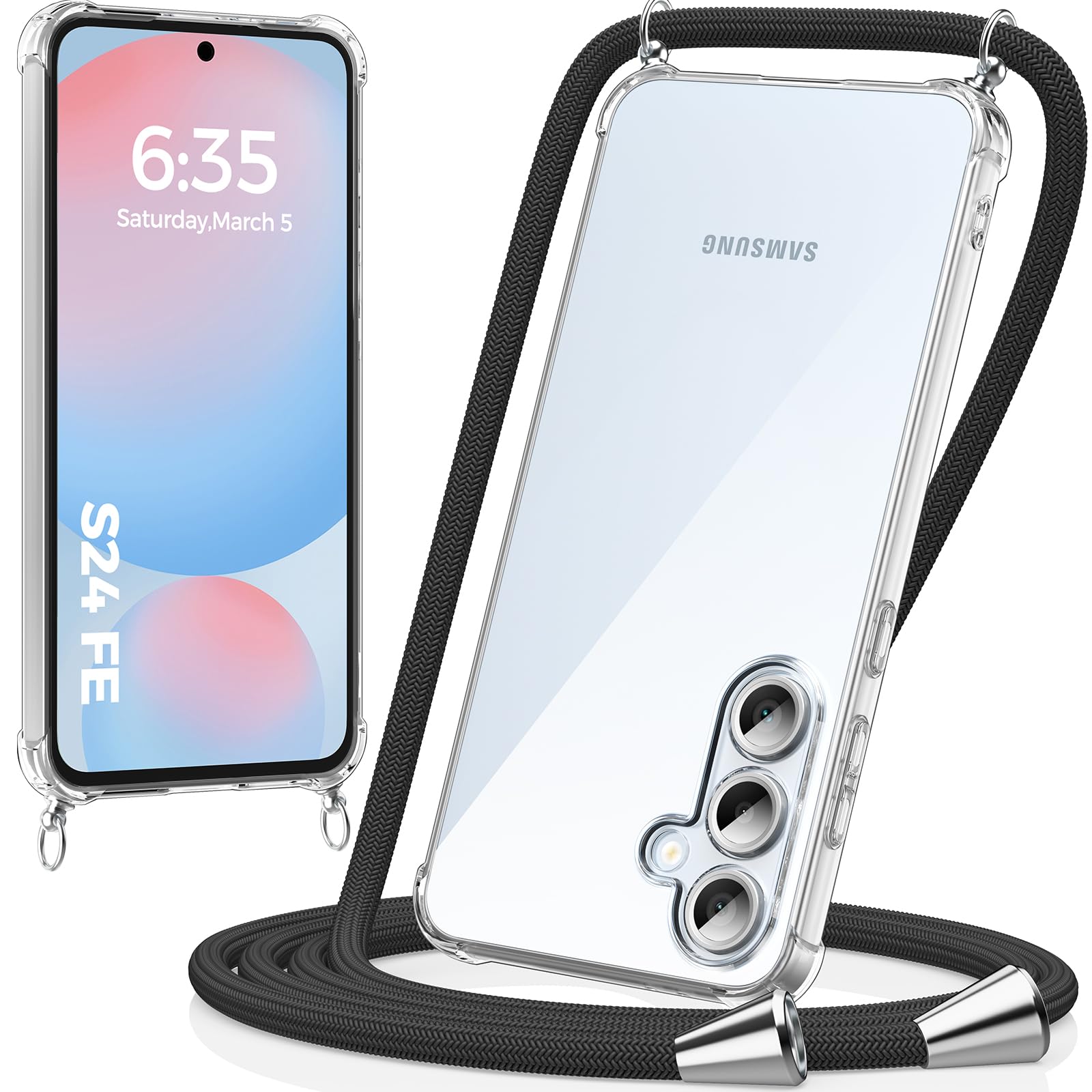 caslord Handyband für Samsung Galaxy S24 FE 5G Hülle mit Band, Handyhülle für zum Umhängen, Necklace Hülle [Stoßfest] [Kameraschutz] [Längenverstellbar] -Schwarz