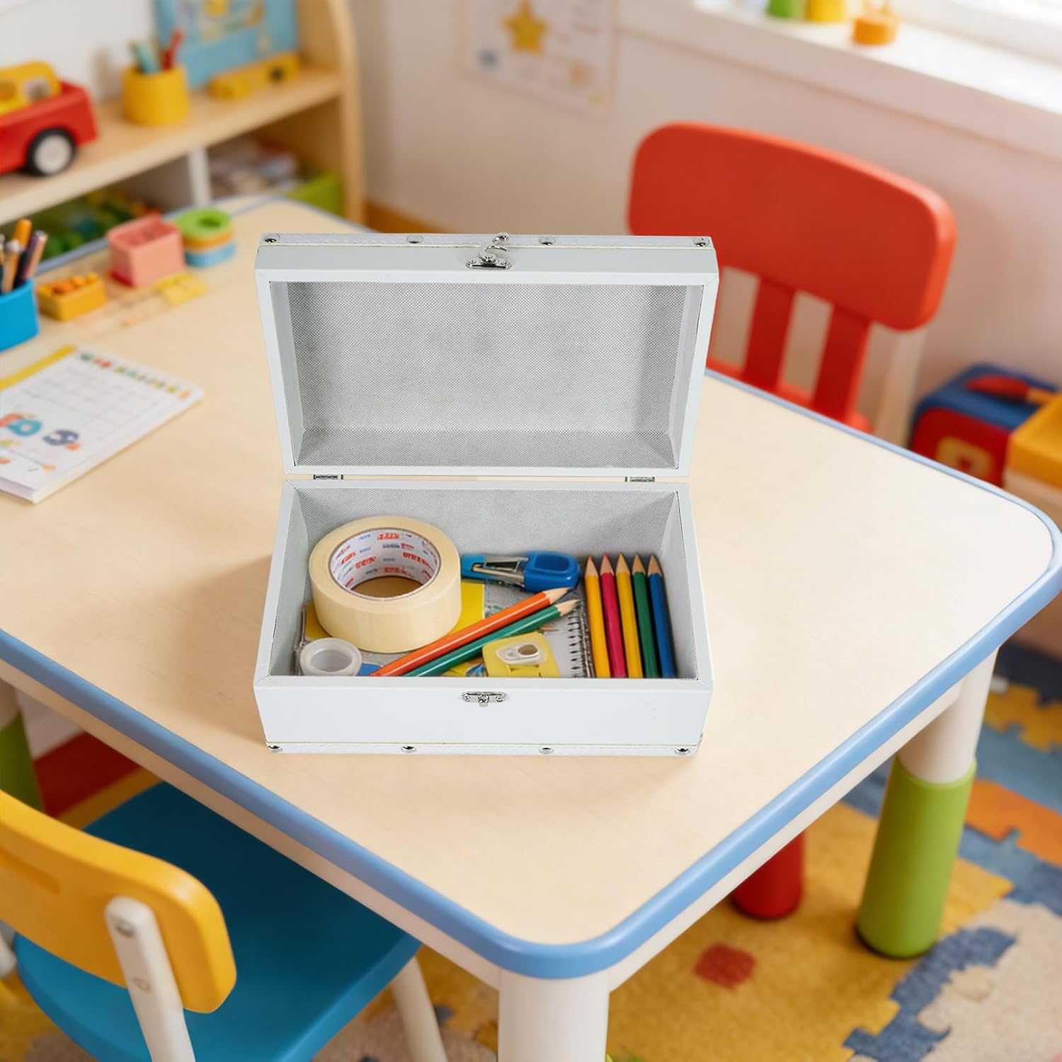 DreamsEden White Jewelry Box with Latch - 11" L Elegant Leather Style Vanity Organizer, Wedding Keepsake Memory Chest for Bride, Decorative Storage for Dresser, Vintage Home Decor