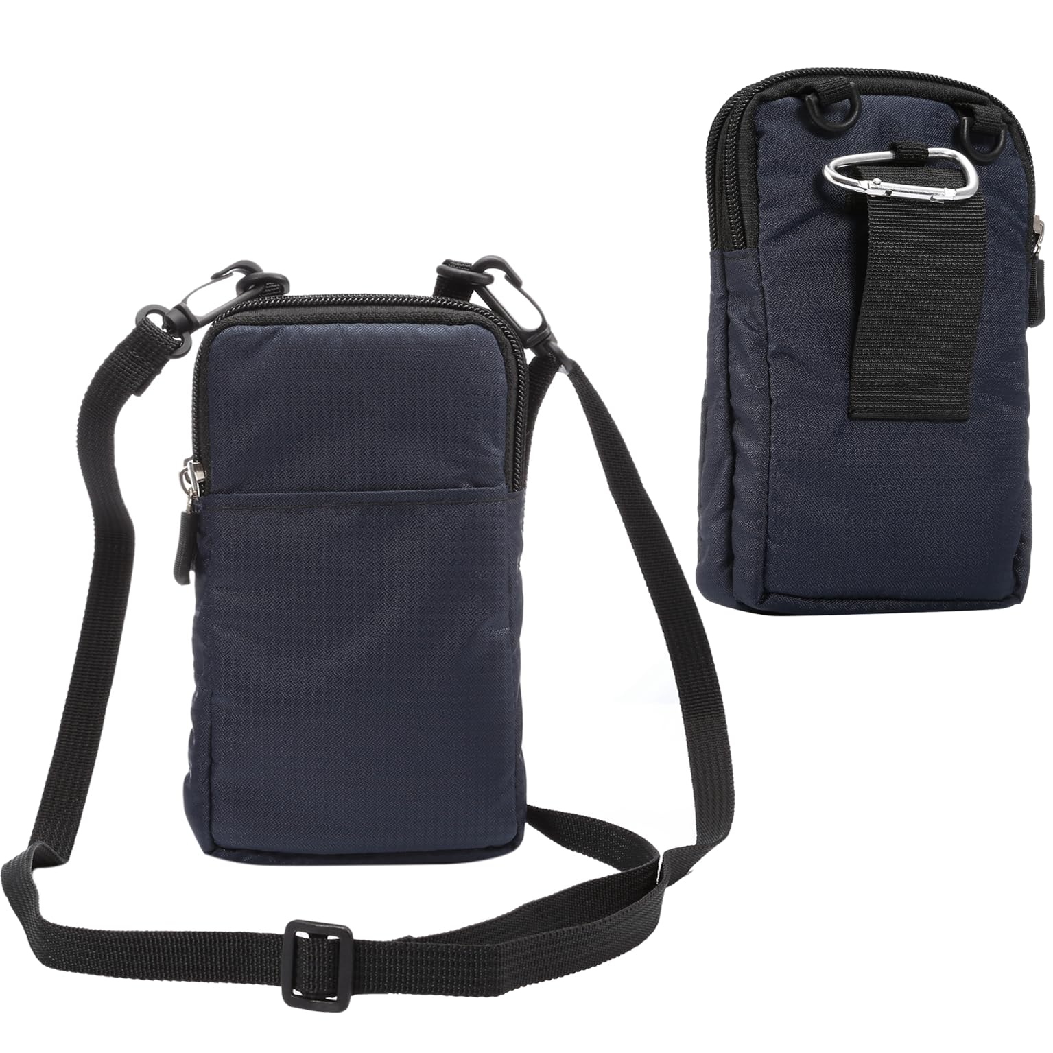 Black Shoulder Phone Bag, Cell Phone Belt Clip Pouch, 6.0" Ladies Men Travel Shoulder Messenger Crossbody Bag with Strap Zipper Waist Pocket Purse