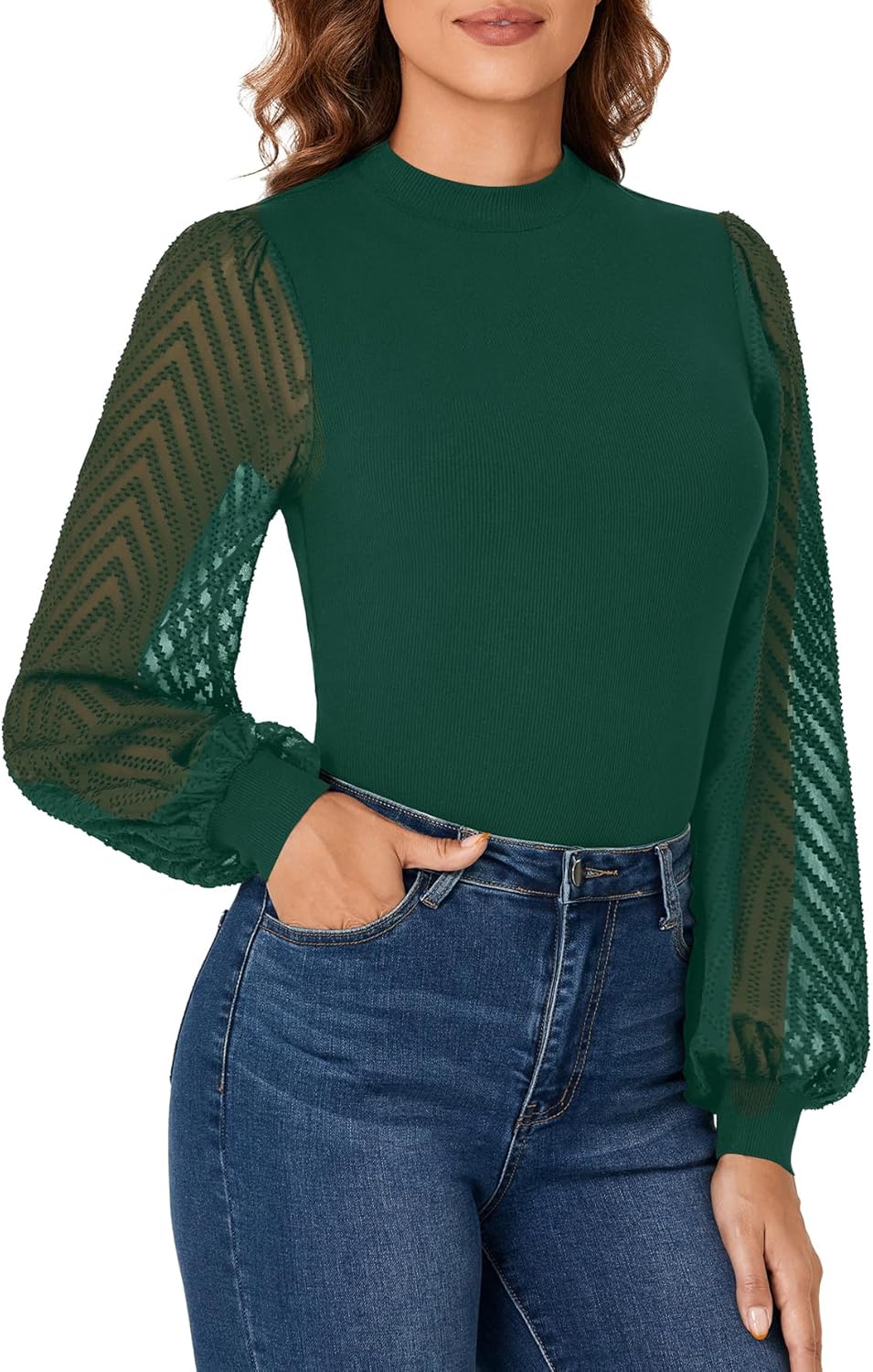 LYANER Women's Casual Mesh Sleeve Shirts Elegant Blouse Spring Tops - Image 4