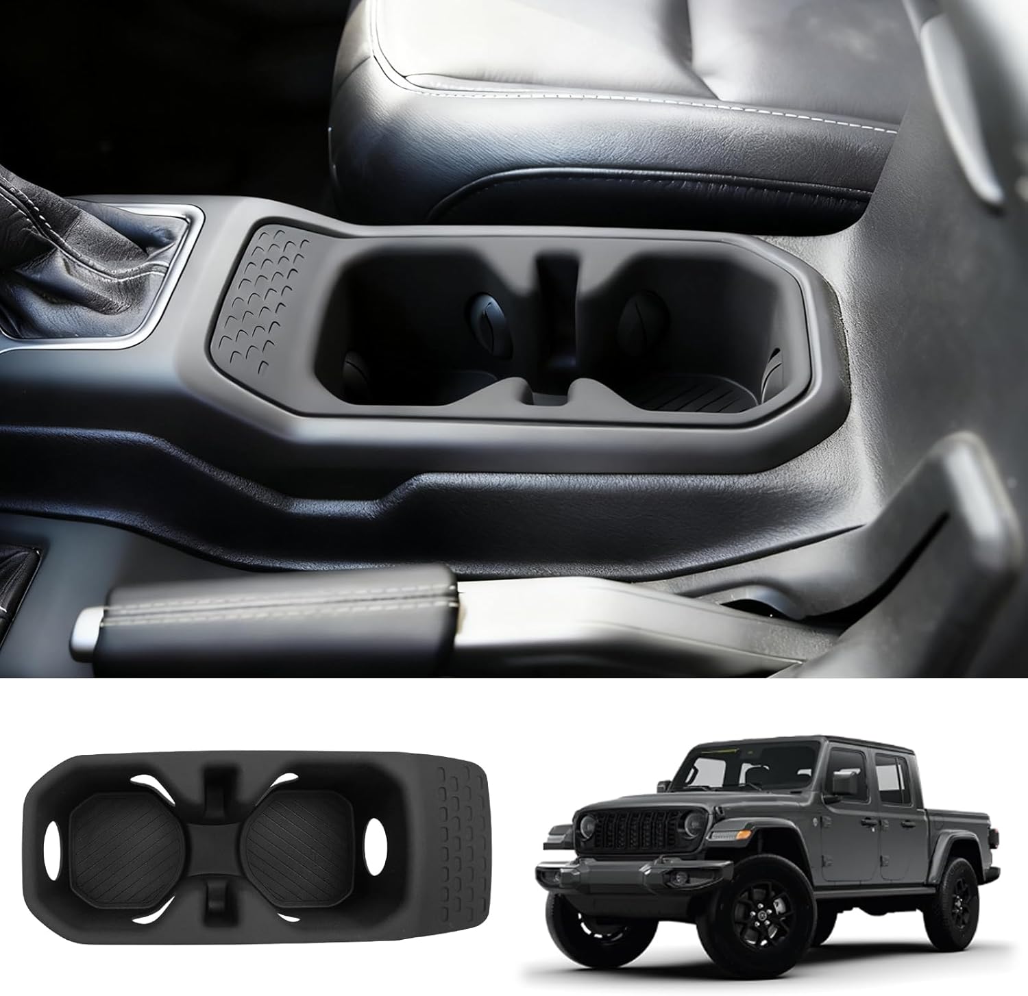 Console Cup Holder Compatible with 2020-2026 Jeep Gladiator JT 2018-2026 Wrangler JL JLU 4XE Center Console Drink Cup Mat Cup Holder Liner for 2025 Gladiator Accessories
