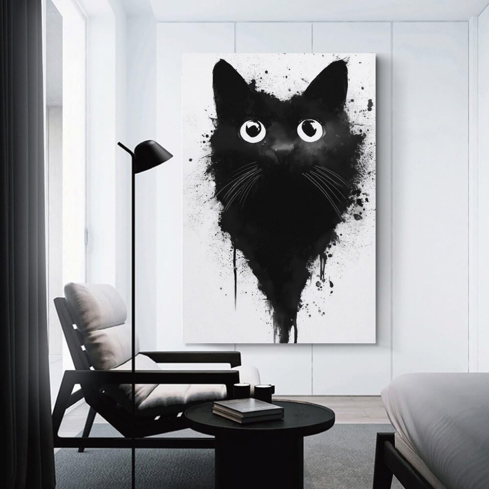 Junmoney Black Cat Ink Splatter Home Decor Wall Art, 20x30inch(50x75cm), for Apartment Walls, Studios Or Work Areas, Wall Decor with Flexible Room Appeal