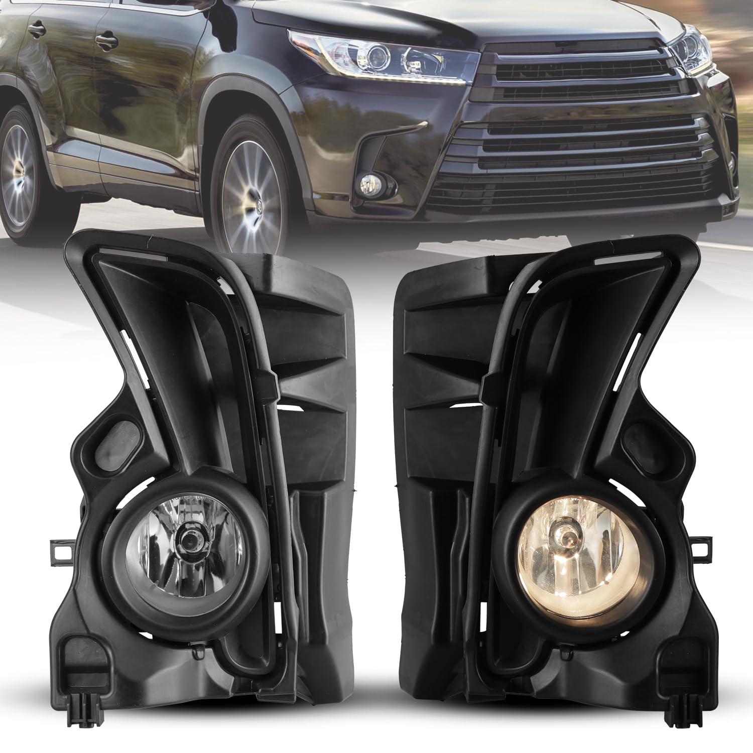CPW OEM Fog Lights Assembly Fit For 2017 2018 2019 Toyota Highlander, Driver & Passenger Driving Fog Lamps w/ H11 12V55W Halogen Bulbs + Wiring +
