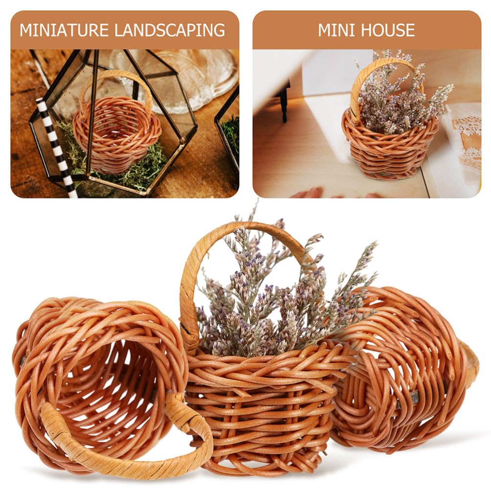 Cabilock 12pcs Mini Woven Basket with Handles Miniature Storage Basket Farmhouse Desktop Decorative Accessories for Wedding Party Favors Tree Hanging Ornaments Crafts, Chocolate