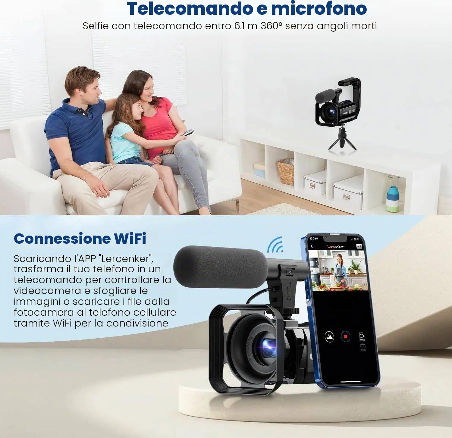 Videocamera Camcorder 5K WiFi 56MP Doppio Lente 16X IR Night Vision Video Camera 3.0" Touchscreen Vlogging Camera per YouTube con 2 Batterie,Scheda 64GB,Telecomando,microfono