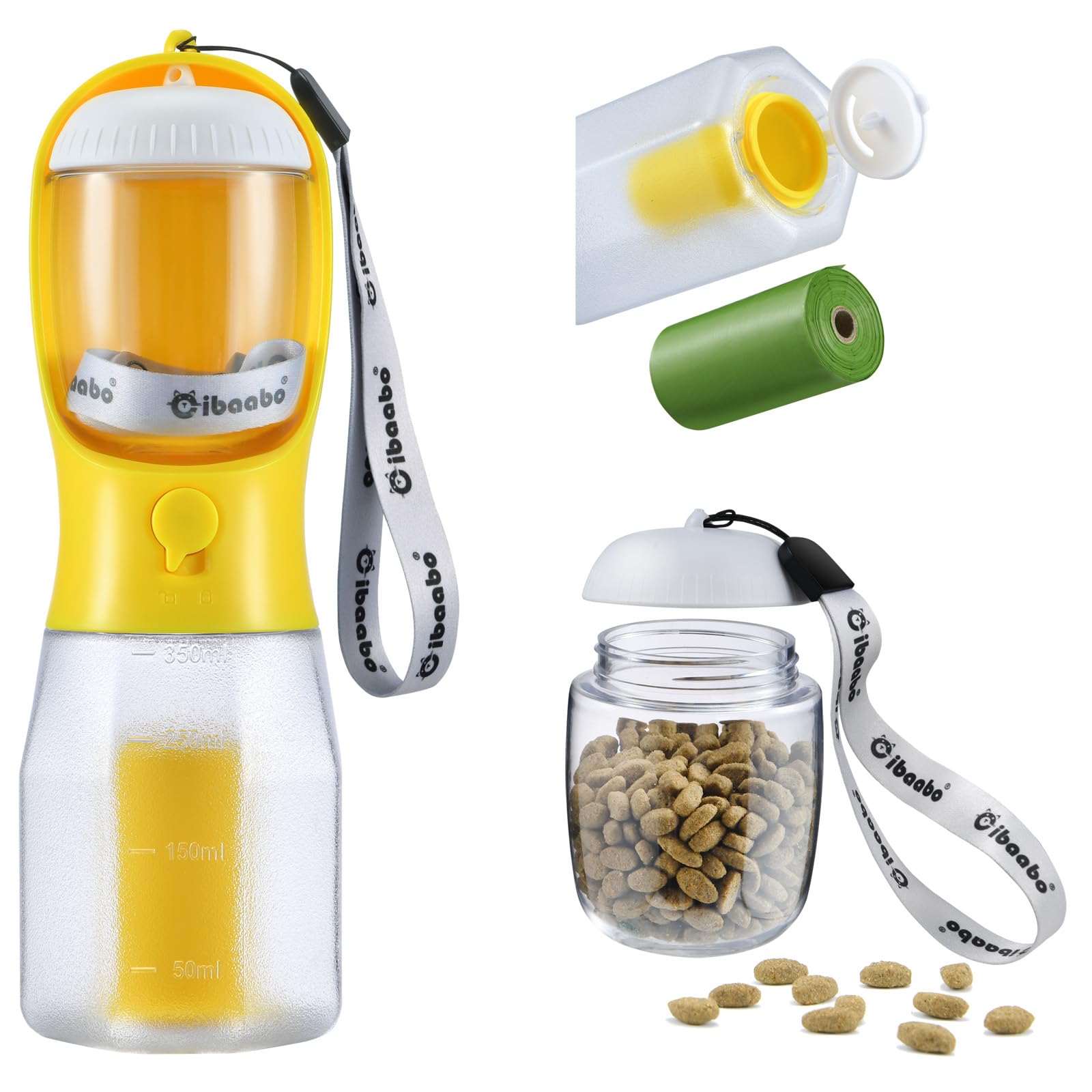 Cibaabo Dog Water Bottle with Food Container &amp; Poop Bag Holder &amp; Filter