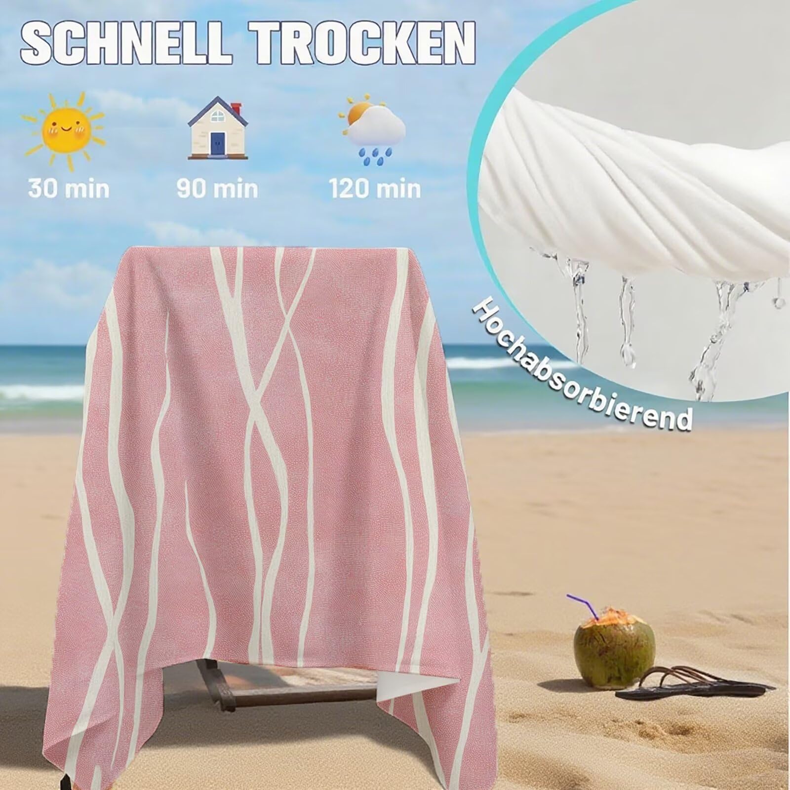 Serviette de Plage Microfibre Serviette Plage 100x220 2 Pack Séchage Rapide, Anti-Sable, Absorbante Fonction Drap de Plage XXL pour Bain, Sport, Voyages, Sauna, Piscine, Yoga, avec Sac Moderne Q-653