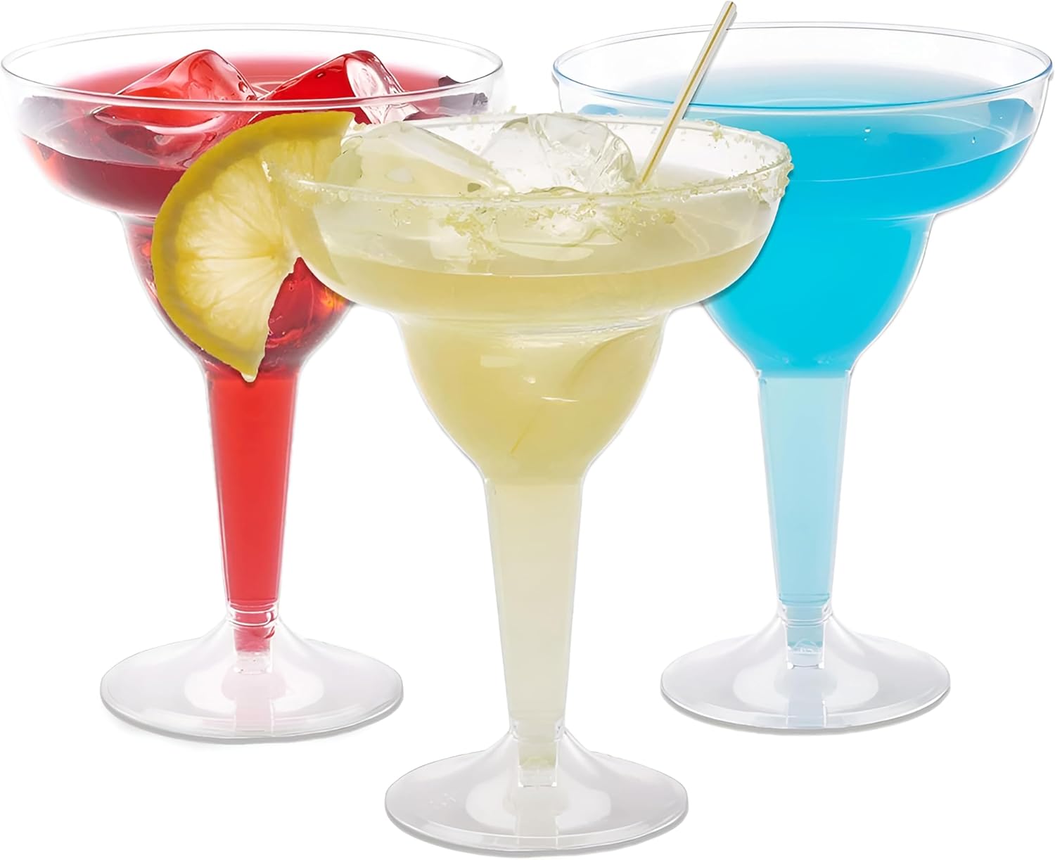 Prestee 50 Clear Plastic Margarita Glasses, 12oz - Heavy Duty Margarita Glasses Disposable for Cinco de Mayo Party Decorations, Taco Party, Plastic Cocktail Cups