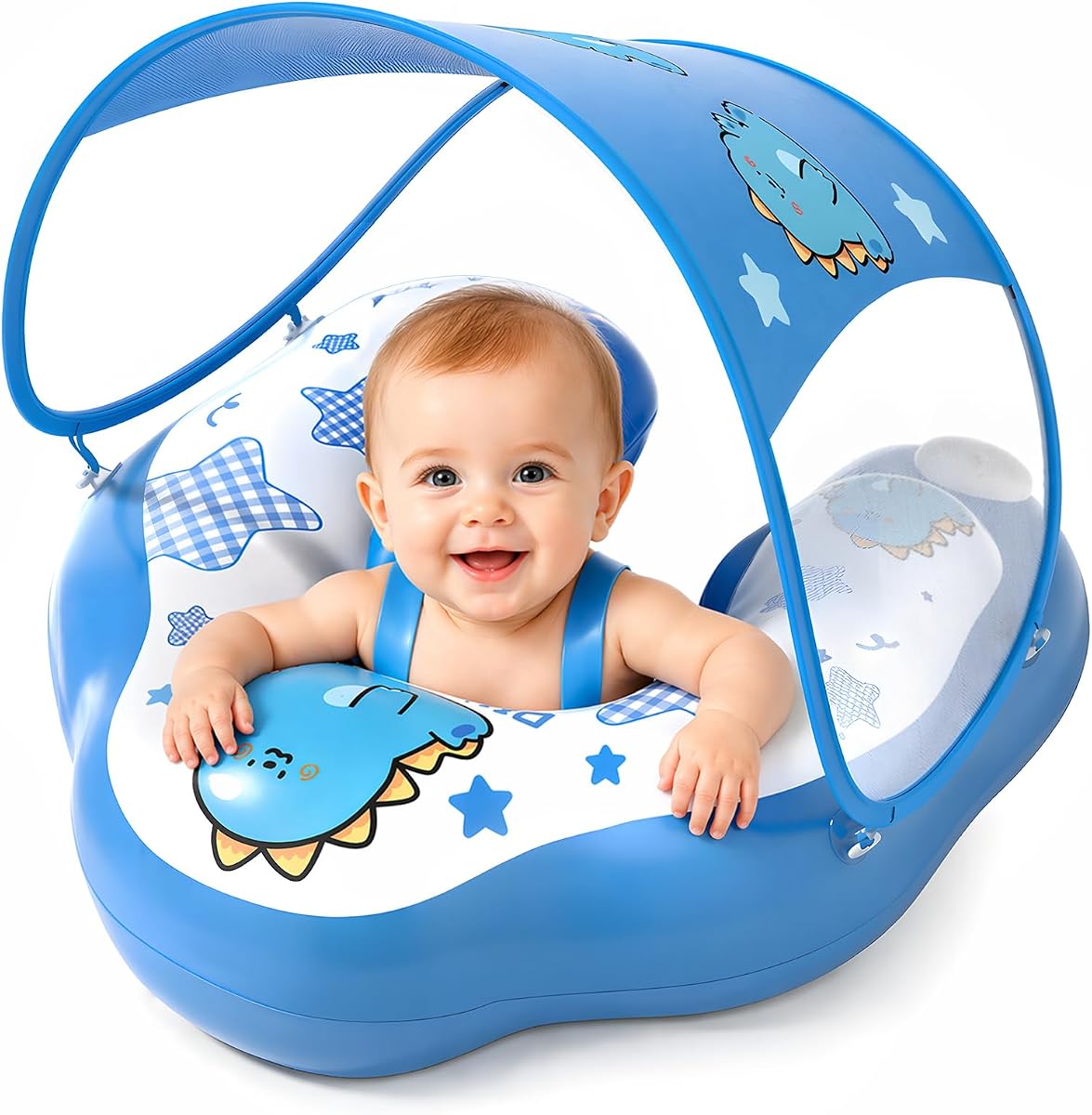 Baby Pool Float with Canopy UPF50+, Adjustable Baby Float, Suitable for Infants and Toddlers,Removable Sun Canopy, 5-Point Safety Harness, Lightweight Portable Pool Float for Home,6M-6Y