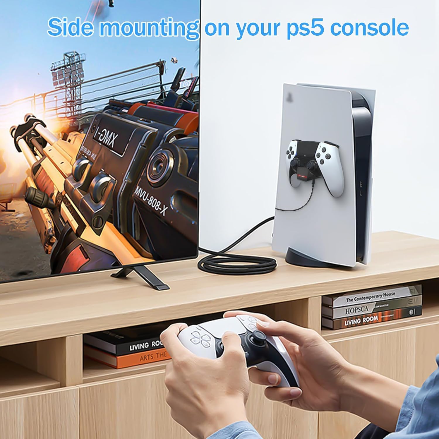 sciuU Ładowarka do kontrolera PS5 DualSense i PS5 Edge, stacja ładująca uchwyt ścienny ze wskaźnikiem RGB i kablem USB typu C 1 m