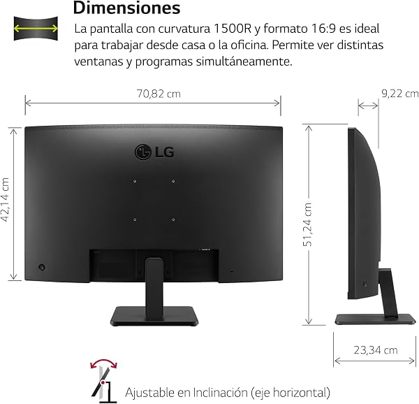 LG 32MR50C-B - Monitor Curvo 32", Panel VA FHD 1920x1080 16:9 1500R, 100 Hz, AMD FreeSync Premium, Super Resolution+, 2× HDMI, Clase E, Negro - 4