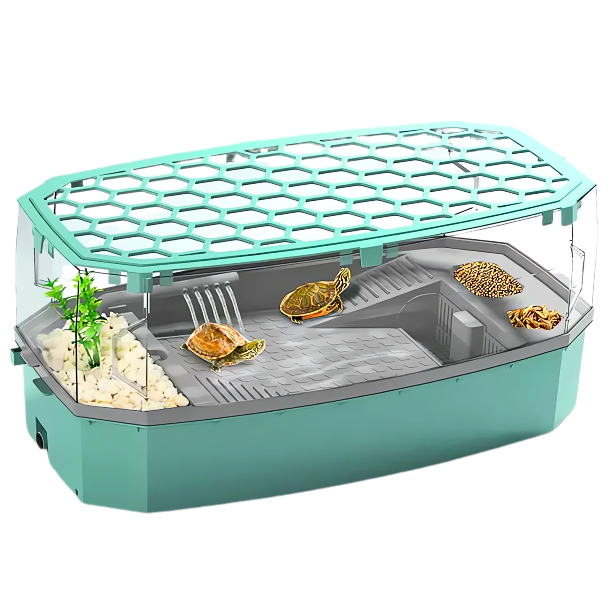 Buraq Turtle Tank Includes Accessories with Pump & Water Filter, Easy to Assemble & Clean, with Basking, Swimming, Breeding, Turtle House for Tortoise & Reptile (Blue, Large)