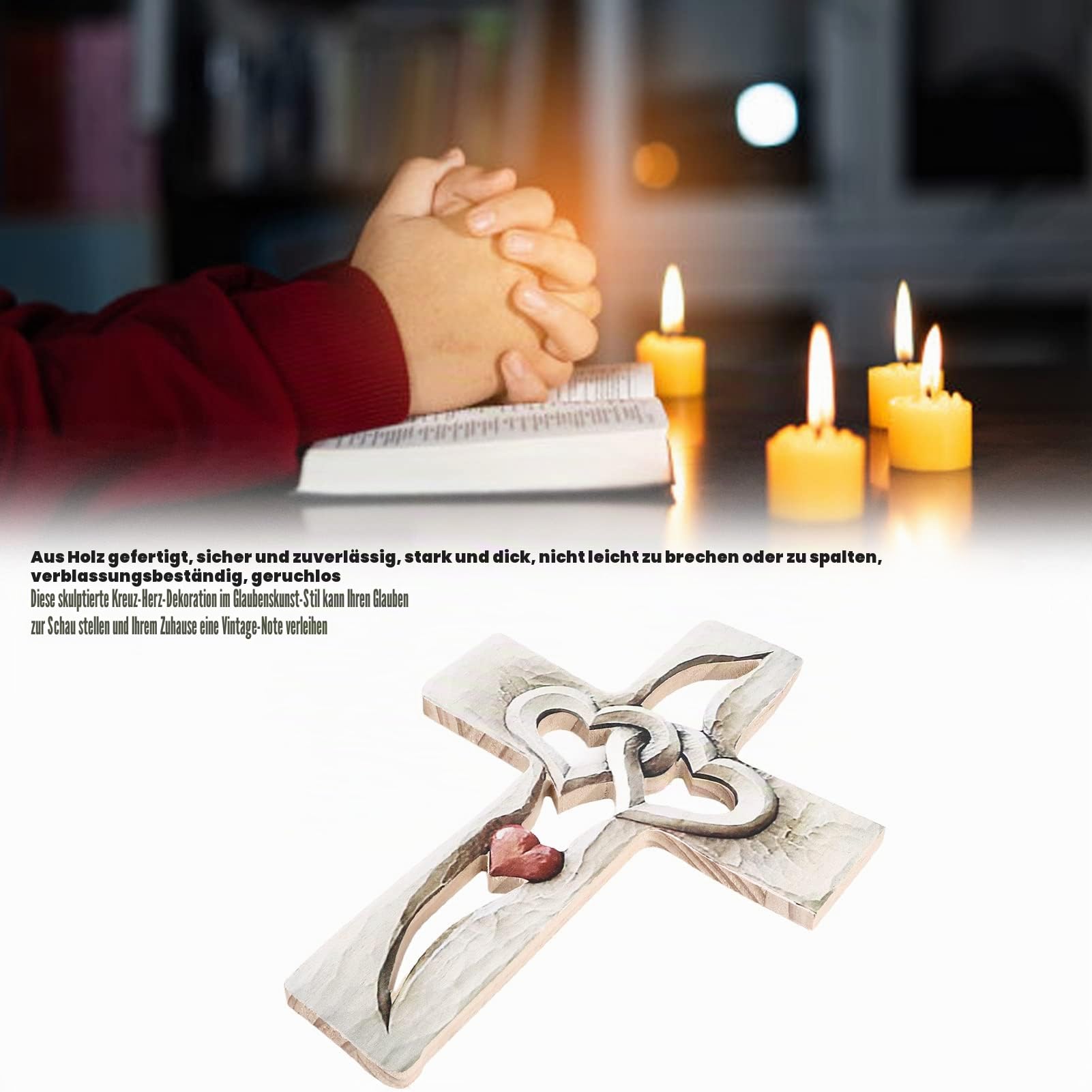 Cerlingwee Handgeschnitztes Holzkreuz Mit Verwobenen Herz Als Wandbehang Liebeskreuz Dekoration Perfekt Für Wohnzimmer Arbeitszimmer Schlafzimmer Büro
