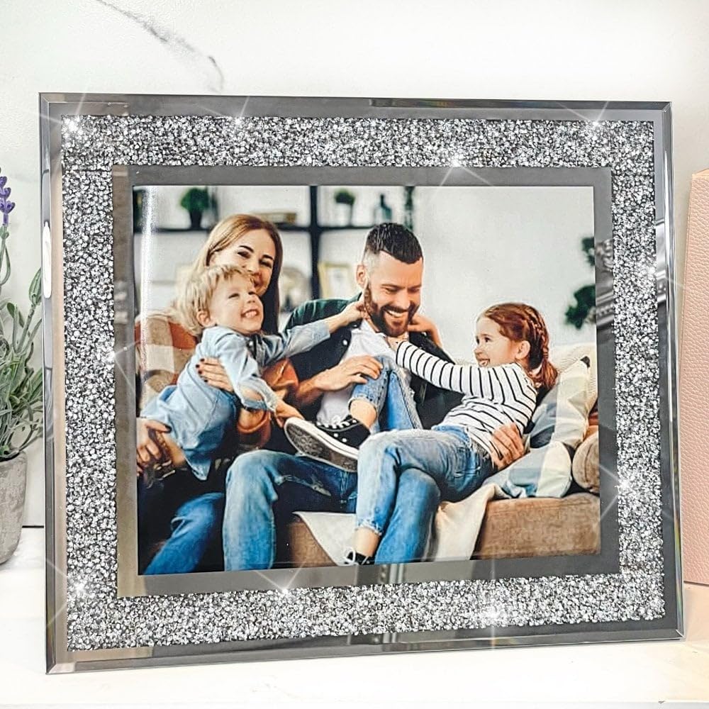 Biznest Silver 12X16" Inches Crushed Glass Crystal Diamond Photo Frame Home Decor, Gift, The World's Largest Picture Frame Collection Of Store