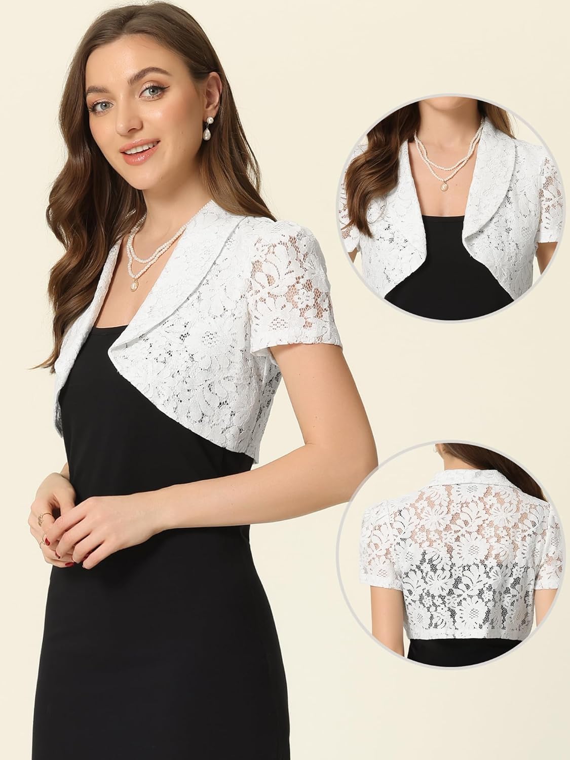 Allegra K Floral Lace Shrug for Women's Work Crop Cardigan Wedding Guest Elegant Bolero - Image 2