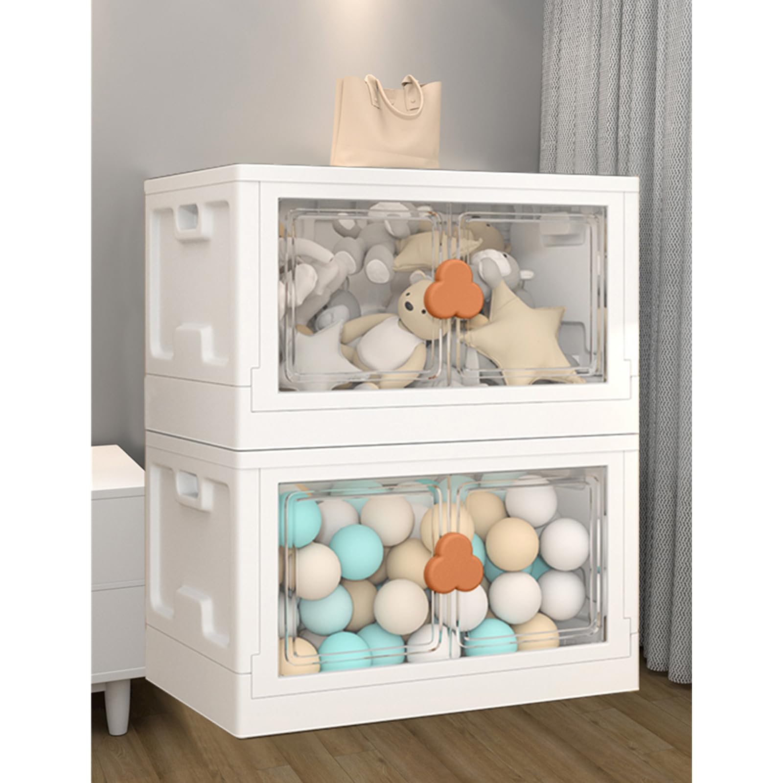 Babyzone Lidded Storage Bin,95L Foldable Organizer Box with Wheels for Kid's Toy,Book and Cloth, Large Big Plastic Transparent Toy Baskets,Toy Chest for Home and Nursery