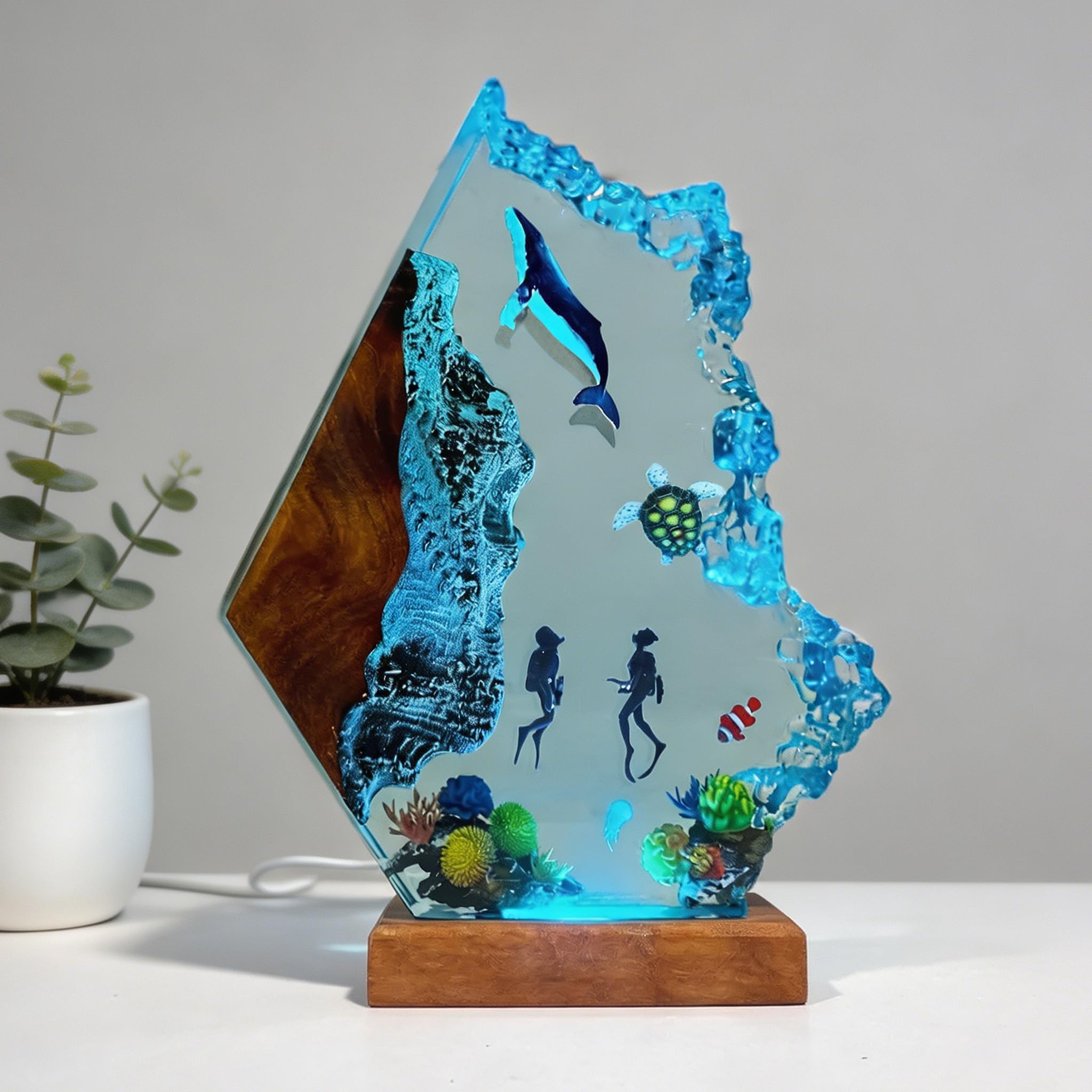 Humpback Whale Resin Ocean Lamp, Handmade Night Light for Room Office Decor