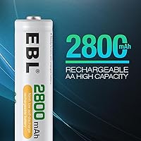 Vista 4 de EBL Baterías recargables Ni-MH AA de 2800 mAh (paquete de 8) y cargador de batería AA AAA recargable con 2 puertos de carga USB