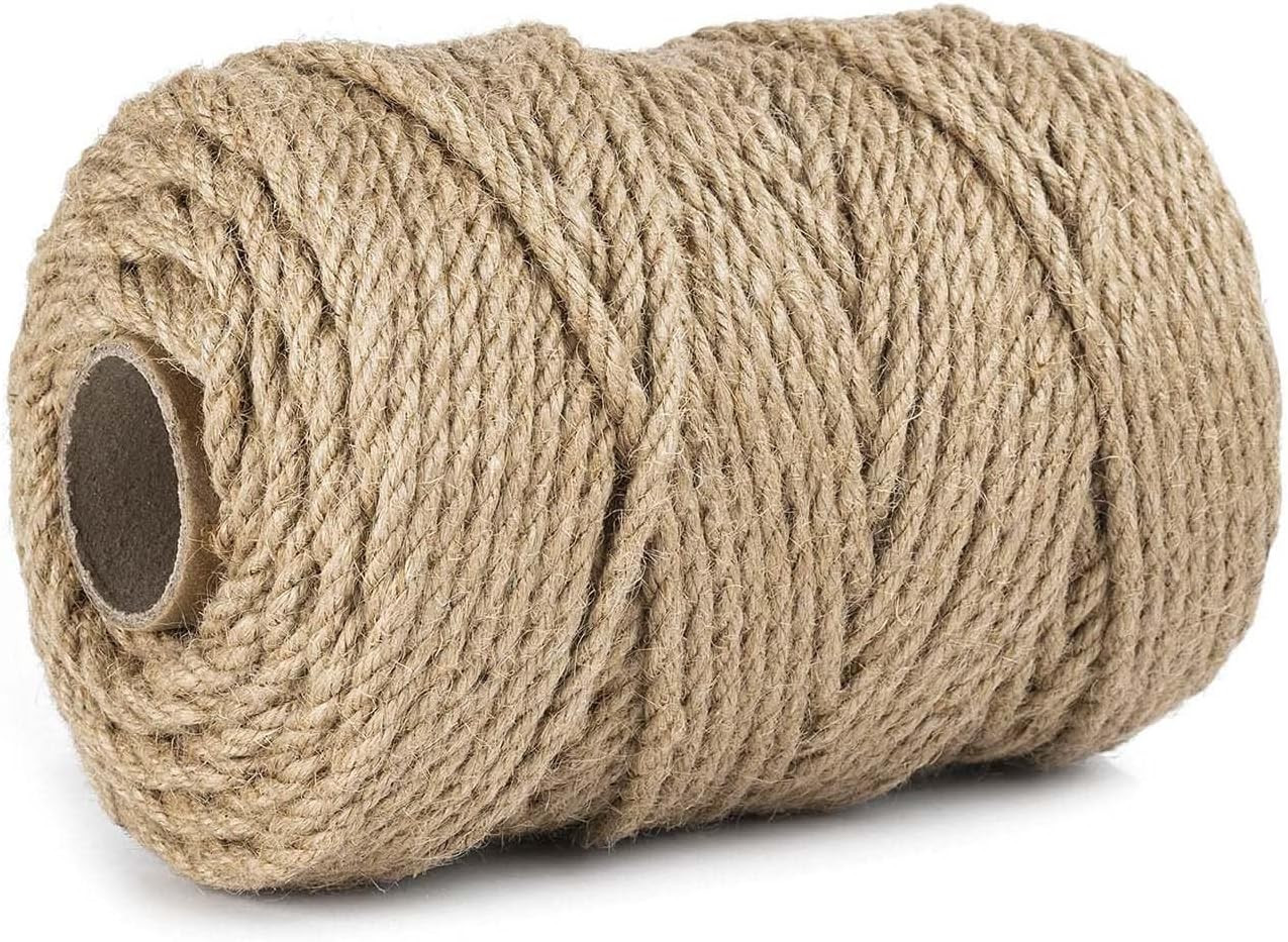 5mm Jute Twine, Large Roll of Natural Jute Rope 328 Feet, Heavy Duty and Thick Twine Hemp Rope for DIY Arts Crafts, Gardening, Bundling๏ผHome Decorating, Cat Scratching Post