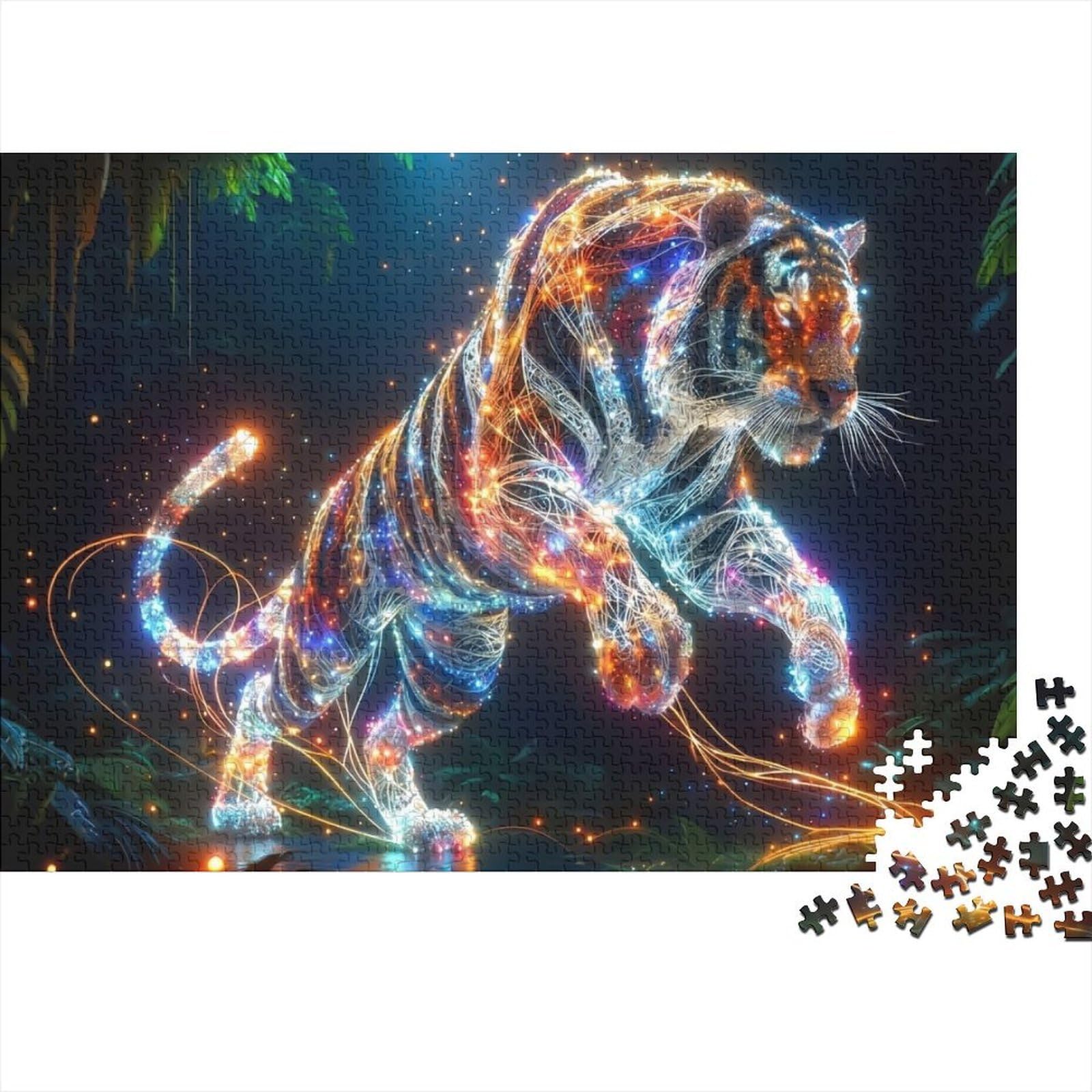 Illuminated Tiger 1000 Piece Jigsaw Puzzle for Adults Glow in the Dark 52x38cm/1000pcs — image 1