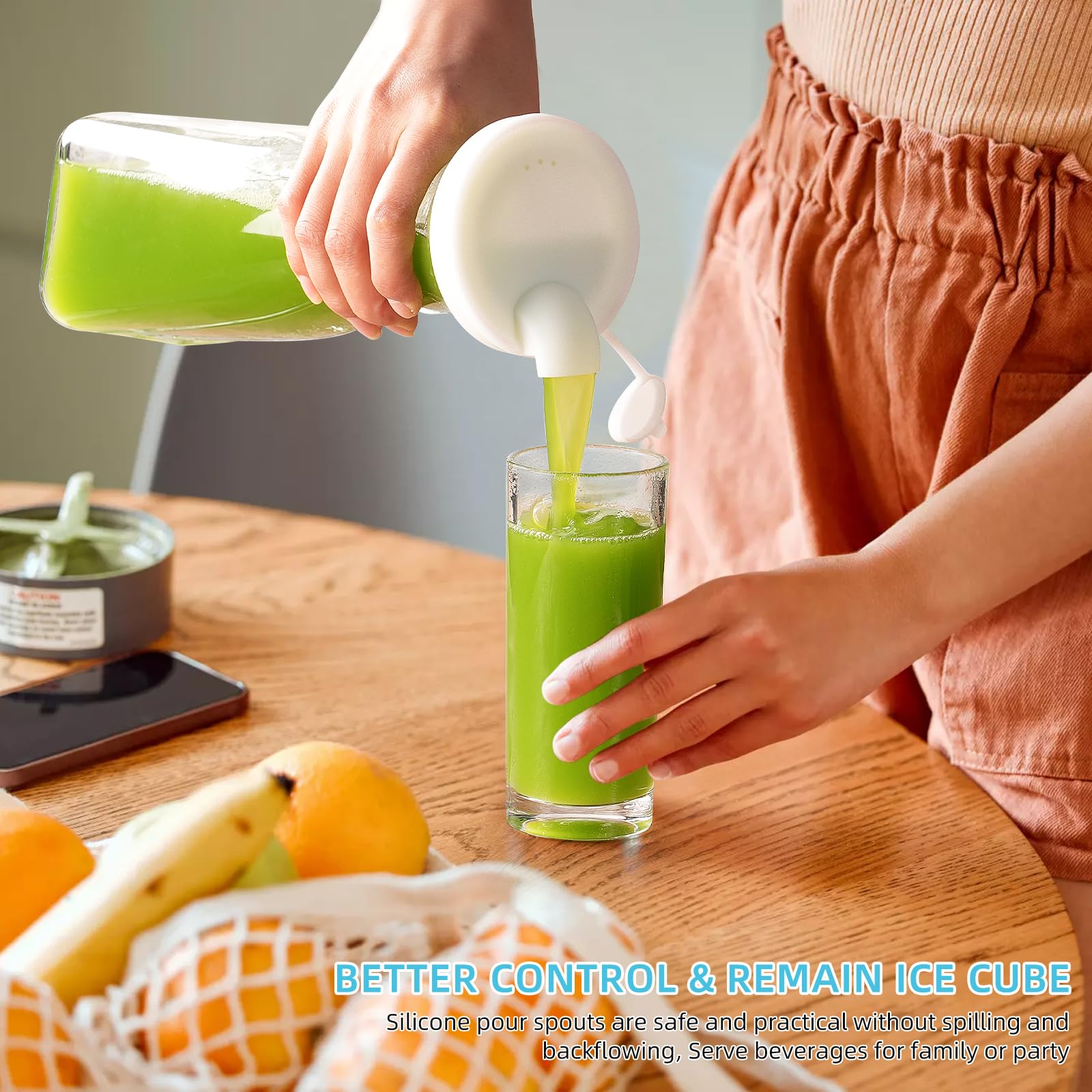 Szklane dzbanki do karafki na wodę z pokrywkami i 2 wylewkami, pojemniki na sok na mleko 900 ml do lodówki, szklane dzbanki na sok, z tablicami wielokrotnego użytku, do baru Mimozy, na imprezę