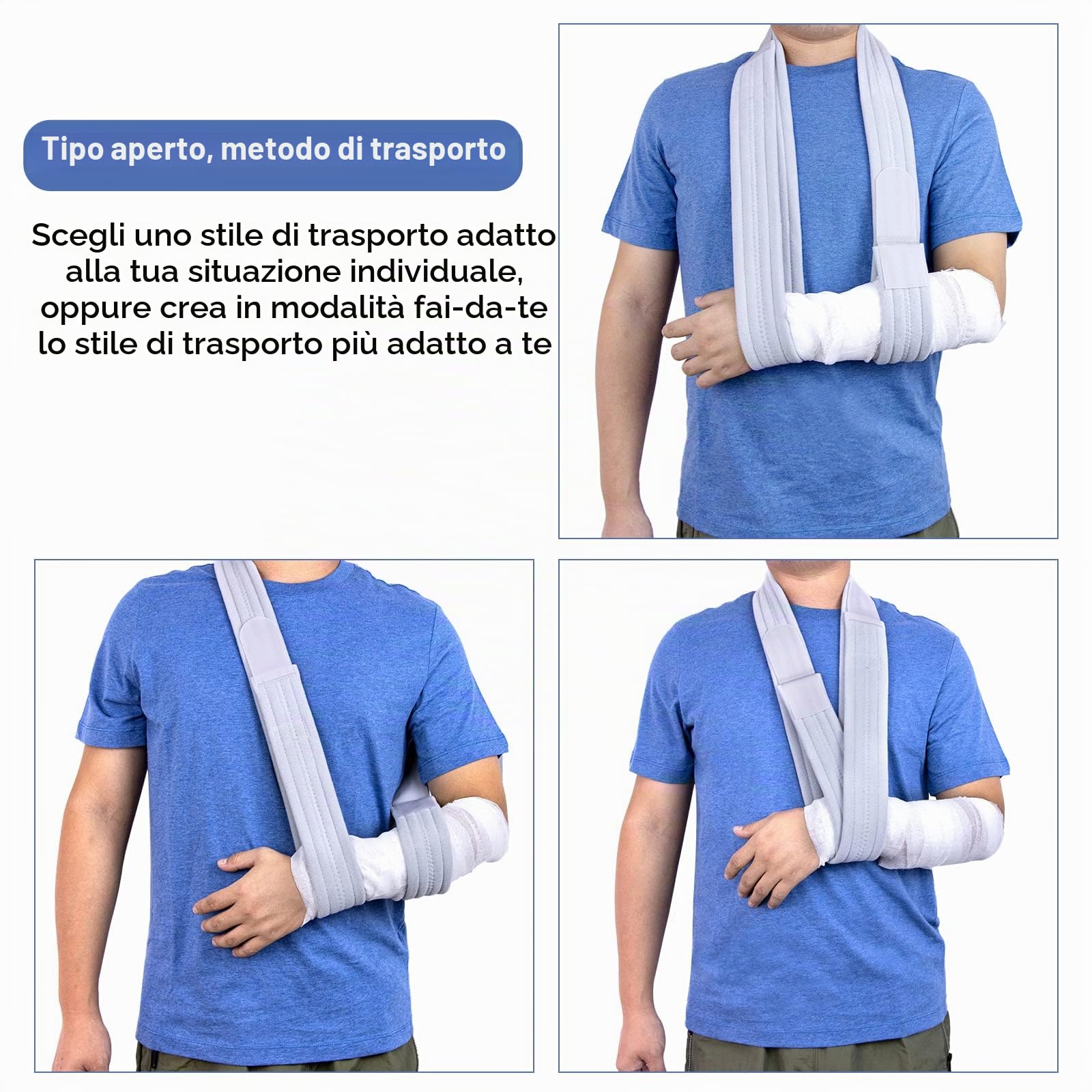 Tutore Braccio Ingessato Regolabile Immobilizzatore Braccio Leggero e Confortevole Supporto per Braccio Per Donne e Uomini, per Lesioni Al Gomito Destro e al Braccio 63 Pollici (blu scuro)