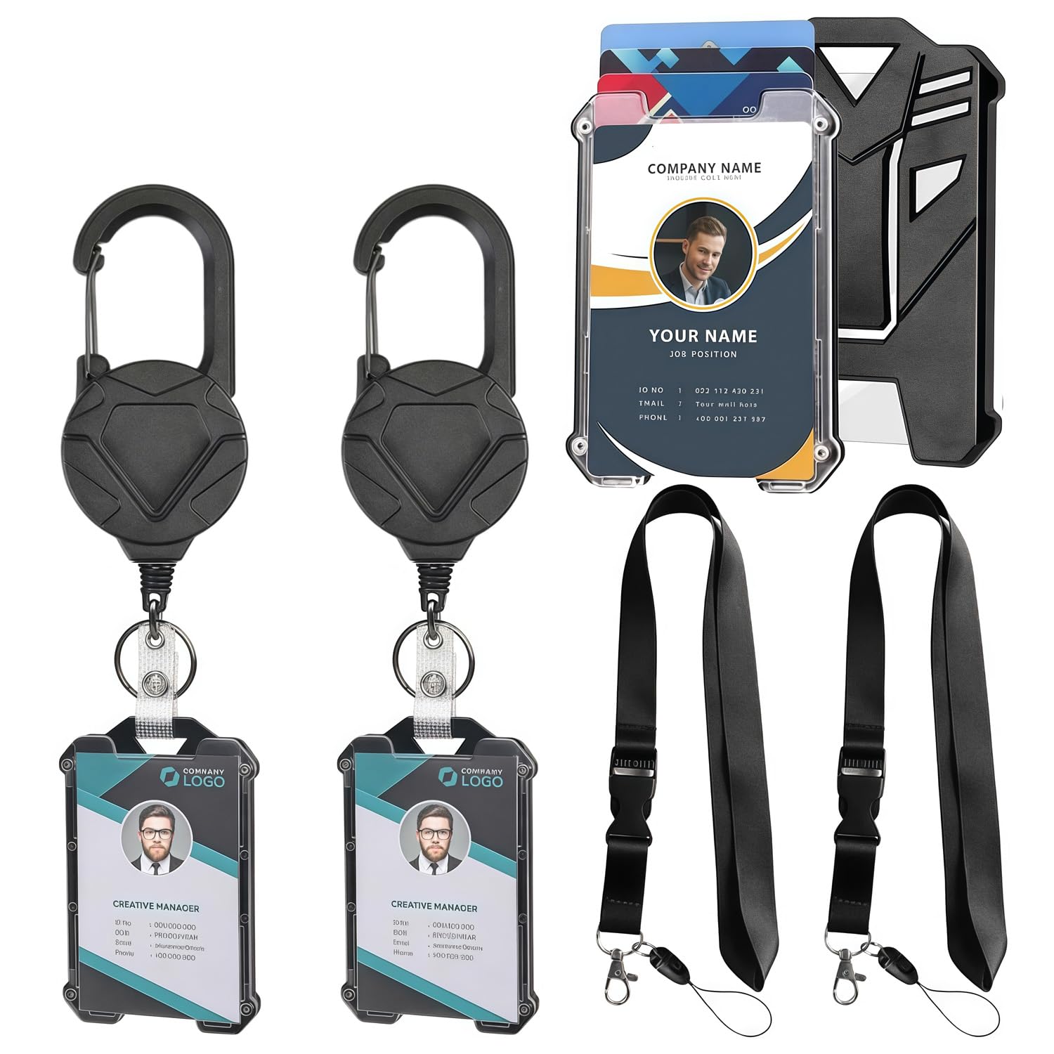 Heavy Duty Retractable Keychain,Badge Holder Retractable Clip,Tactical ID Card Holder,Credit Card Holder,Business Card Holder Detachable Lanyard Strap for Name Card for Men & Women (2)