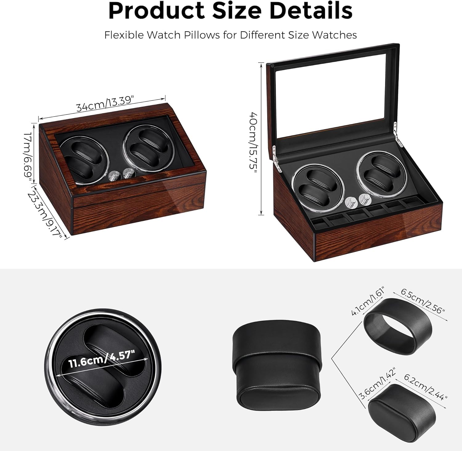 BEWISHOME Uhrenbeweger für Automatikuhren, Automatische Uhrenbeweger Box | 4 Uhrenbeweger mit LED-Licht leisem Motor und 6 extra Speicherplätze,Luxuriöser Automatik Uhrenbeweger,Watch Winder ESYQ01Y