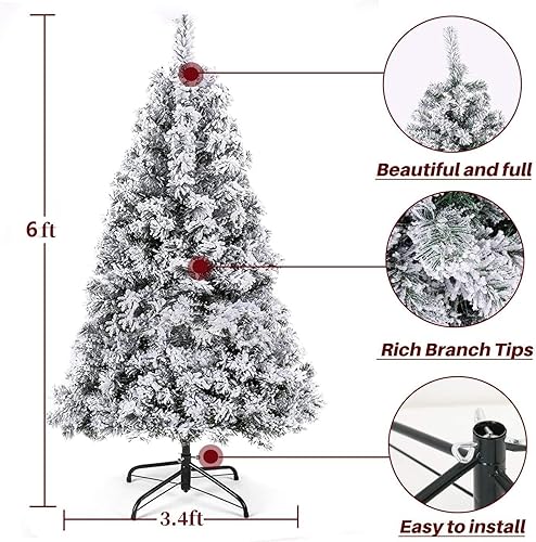 Miniatura 3 de Oakmont - Árbol de nieve artificial de Navidad de 6 pies, árbol completo de Navidad con bisagras para decoración navideña, con soporte de metal, 800