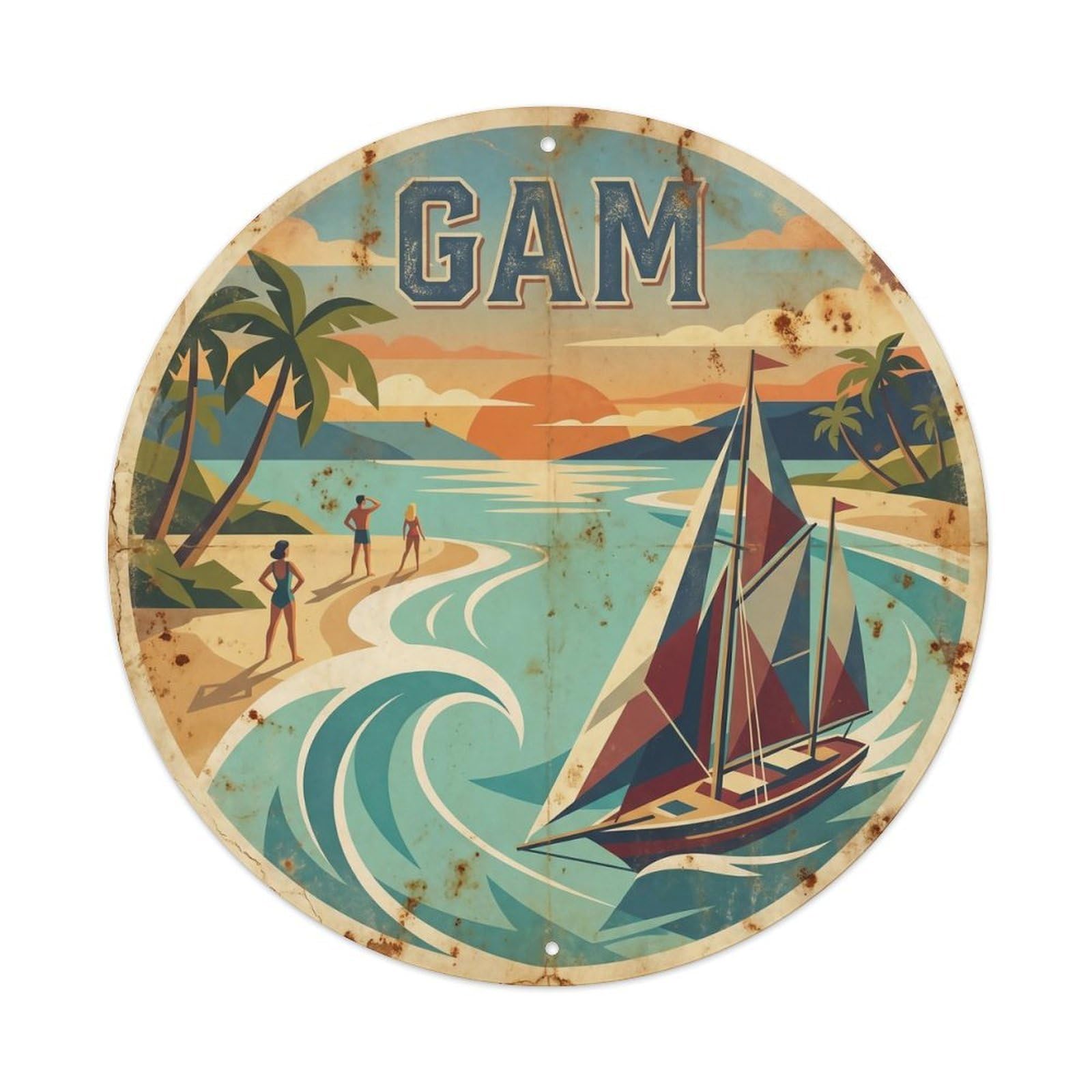 Odgynaw 8X8inch(20X20cm) Gam Island Beach Destination Tropical Shore Metal Tin Sign