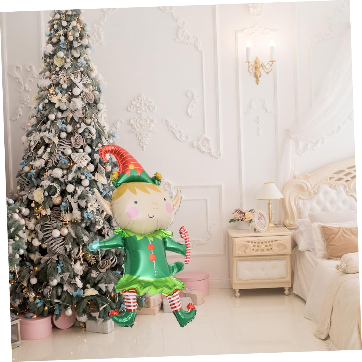 SOLUSTRE 50 Pièces Ballons de Noël Décorés Aluminium avec Motifs de Cannes de Noël et Décorations de Table