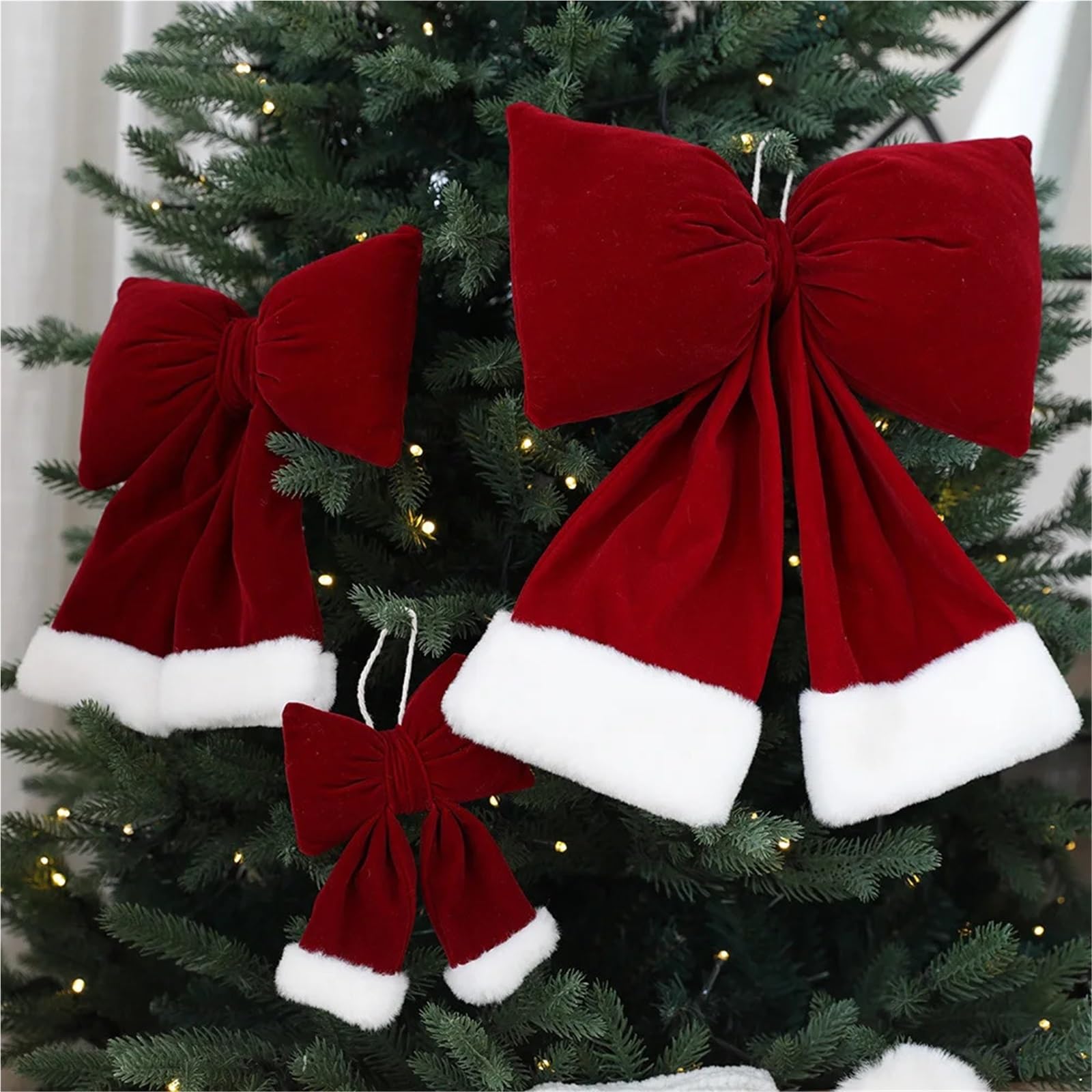 Lazos para Bowknot Terciopelo Rojo Tridimensional Arco decoración Colgante Adorno de Fiesta en casa(L)
