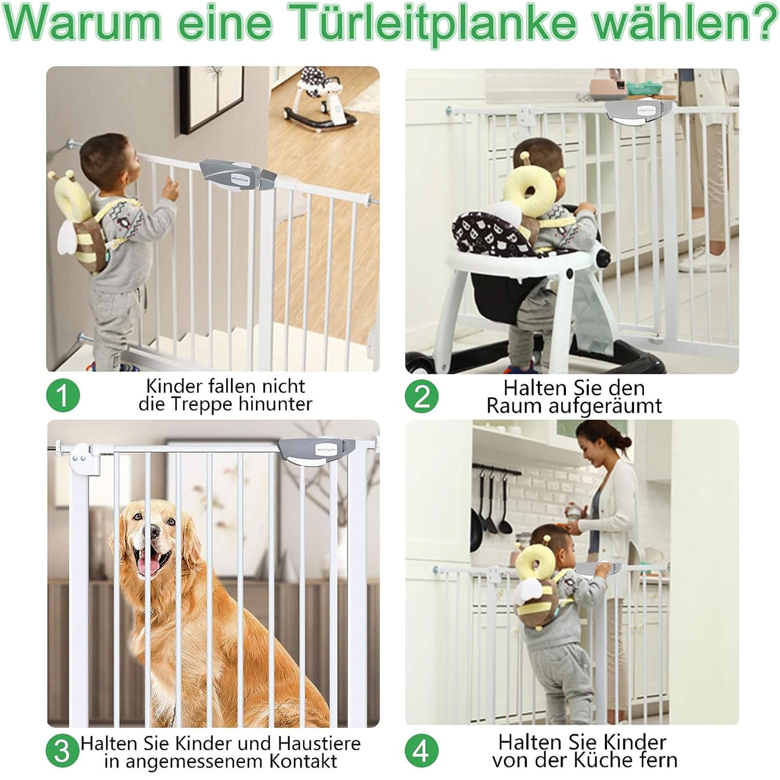 Aufun traphekje kinderdeur veiligheidshekje zonder boren, naar beneden te duwen deurhekje, zelfsluitend, uitschuifbaar, breedte 85-95 cm (wit