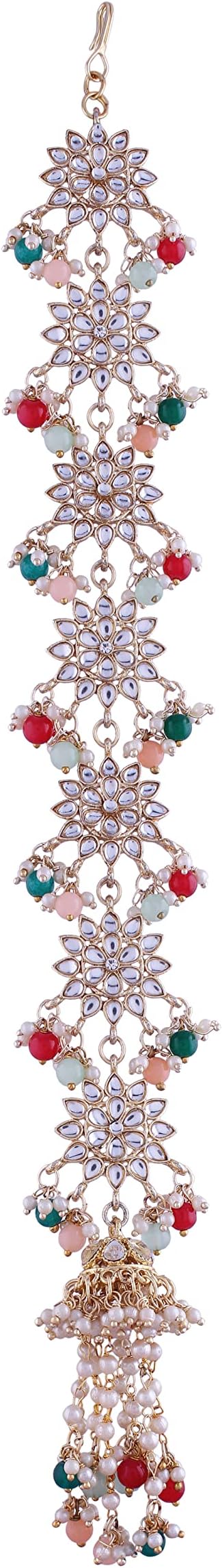 I JewelsGold Plated Traditional Handcrafted White Kundan and Pearl Studded Paranda/Hair Braid Pin Choti For Bridal Perfect for Wedding