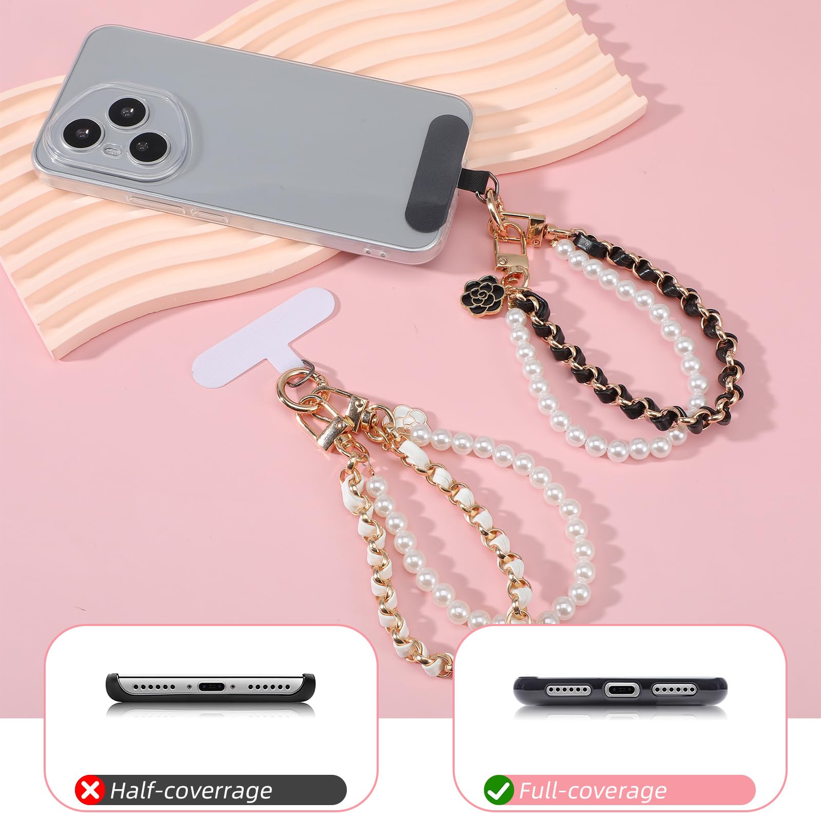 Molain 2 Pcs Beaded Pearls Phone Wrist Strap, Detachable Phone Charm Bracelet CellPhone Wristlet with Tether Tab Hands-Free Universal Cellphone Strap for Cell Phones — view 7