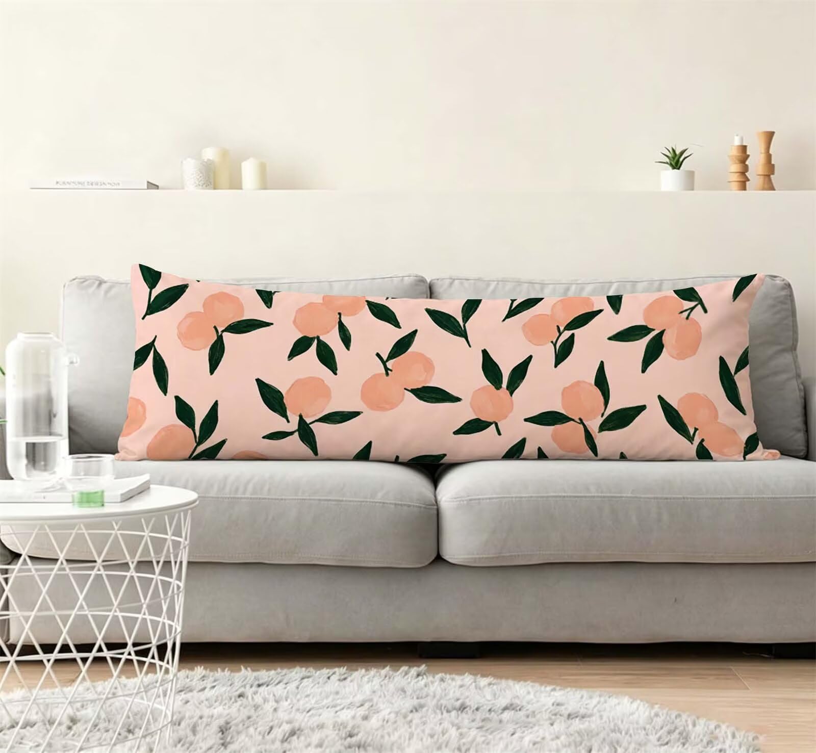 Rosa-36 Federe Cuscino Letto 55 x 160 cm, Grande Cuscini per Divano Lino, | Doppia Faccia Stampa, Frutta Fodera per Cuscino Decorativa, con Cerniera, Cuscino per Dormire Sul Fianco j-162