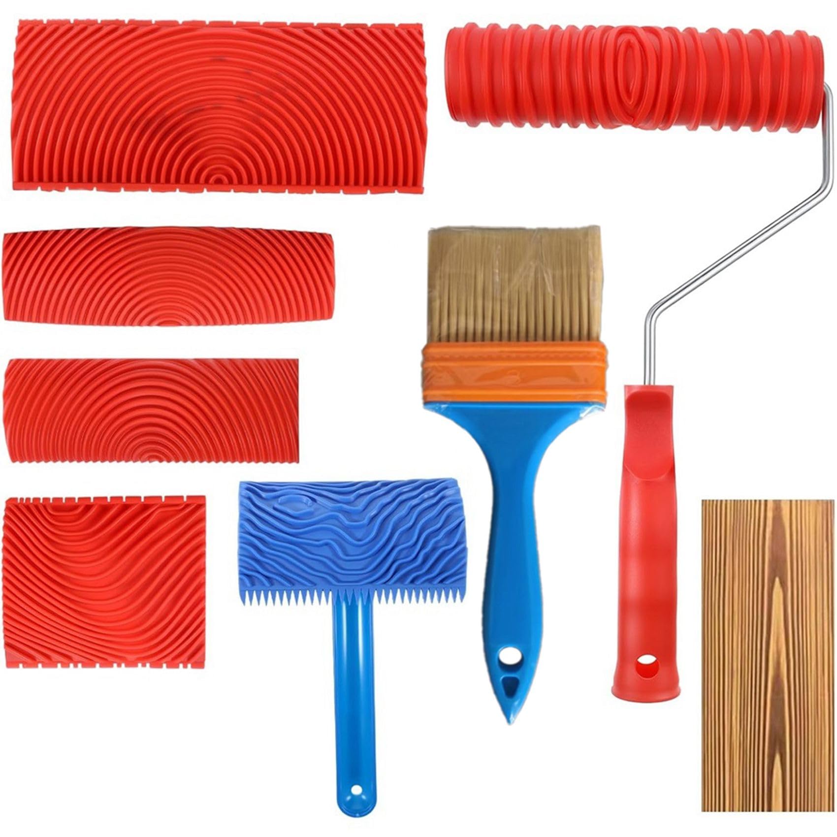 UDSKNV[KSL for Wall Room Art DIY Rubber Wood Grain Painting Tools, 7Pcs Wood Grain Tool Set, 7.08" Faux Wooden Textured Paint Roller