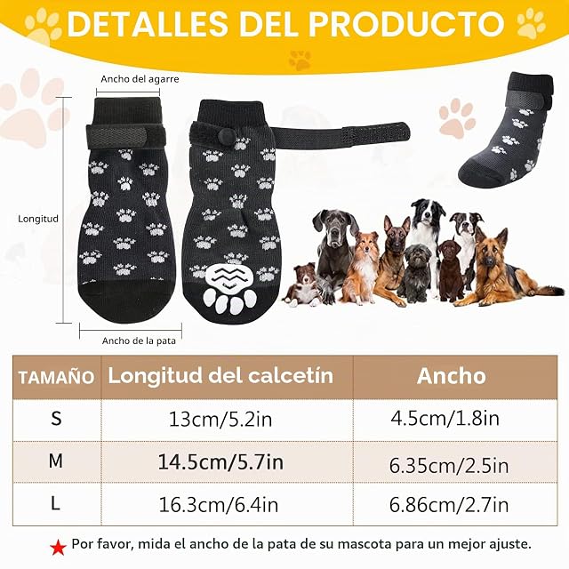 Foto 2 de 7 de Monlida Calcetines Antideslizantes para Perros con Protectores de Patas,Calcetines Antideslizantes de Doble…