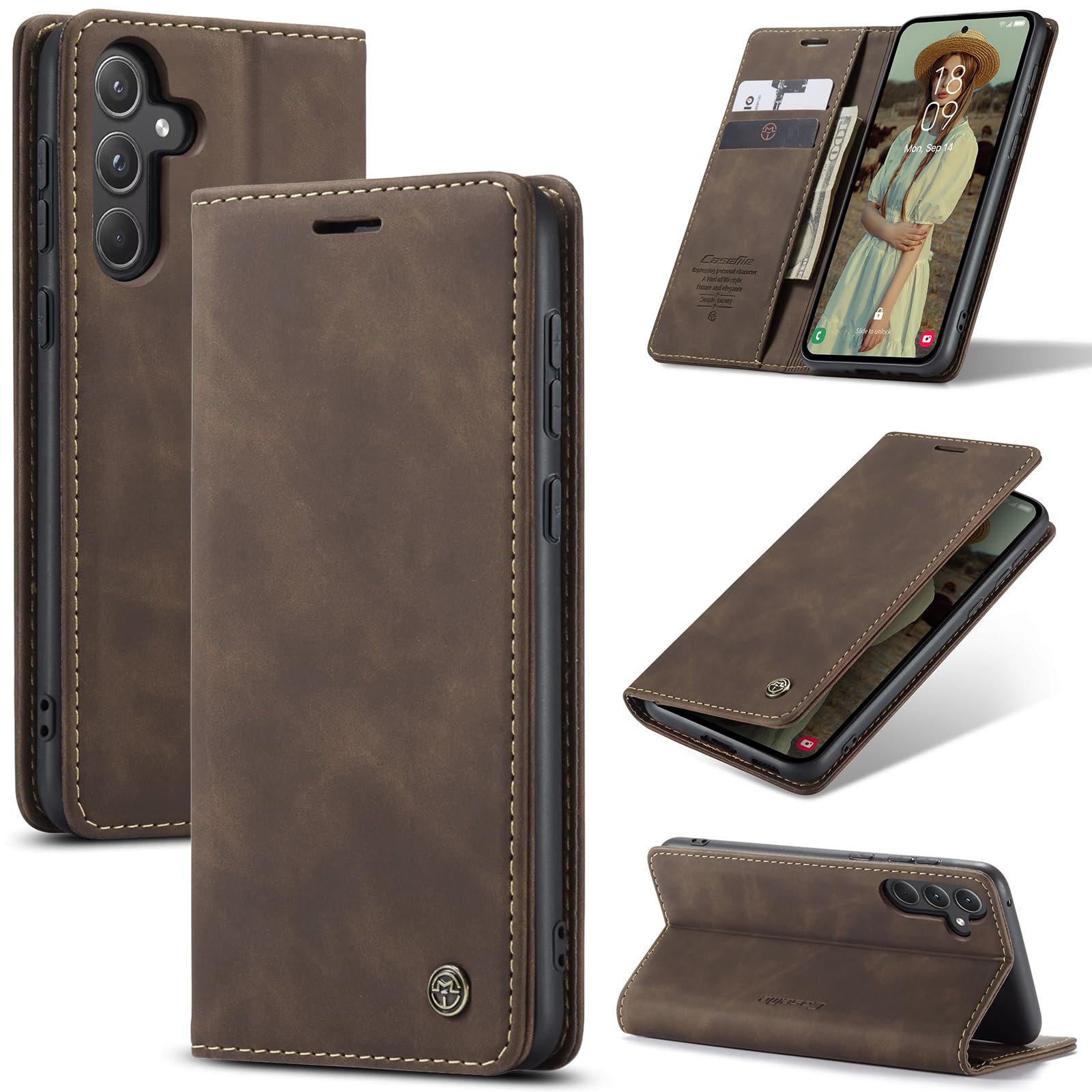 Lanranwa Handyhülle für Samsung Galaxy A55 5G Hülle Premium Lederhülle Klappbar Flip Case Handytasche Schutzhülle Klapphülle Standfunktion für Samsung Galaxy A55 -Kaffee