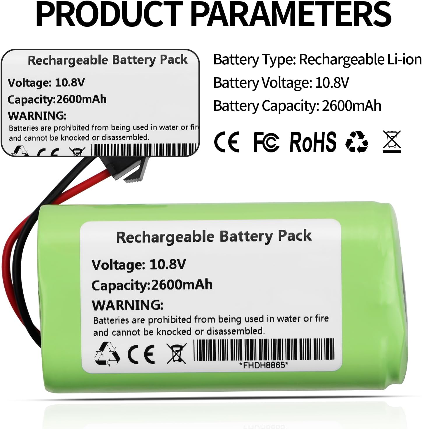 ZTHY Vacuum Battery Replacement for Vactidy T6 T7 T8 Robot Vacuum Cleaner Model: Vactidy LS001-02 10.8V 2600mAh 28.08Wh