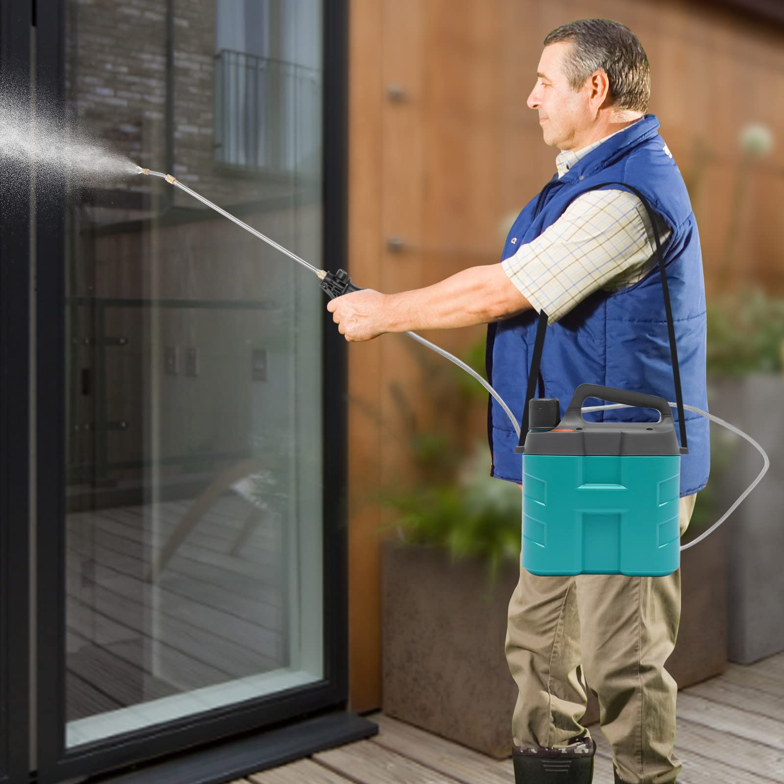 Pulverizador de presión inalámbrico de 8 l, con lanza de pulverización telescópica, 2 modos de columna de agua y niebla fina, rociador de fertilizantes para plantas, con batería de iones de litio y