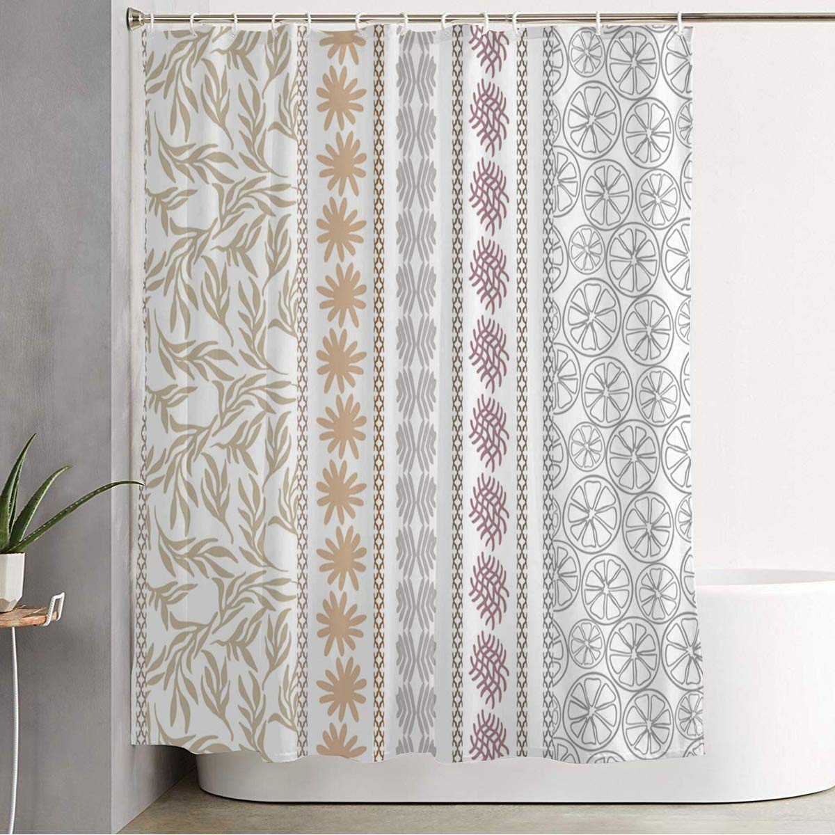 Anmbsk Shower Curtain for Bathroom Waterproof Gray Black Floral Borders Flower Doodle Motifs Beauty Orange Chic Chinese Citrus Persian Classical Bath Curtain Polyester Fabric with Hooks 60" x 72"