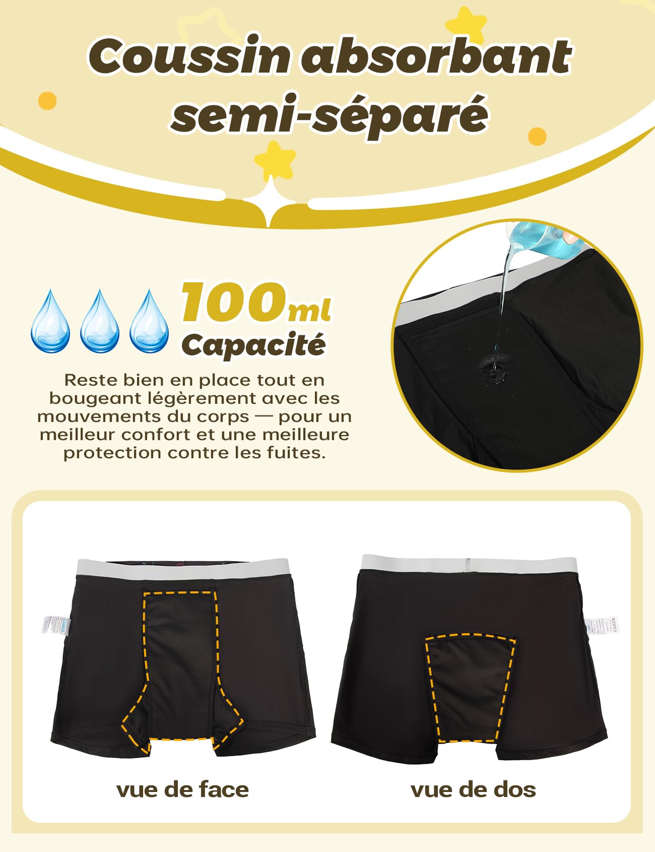 Carer lot de 3 Boxers d’Incontinence Garçon avec Absorption 100 ml | Sous-vêtements Coton Lavables pour Fuites Bénin Urinaires Énurésie Taille 146-152