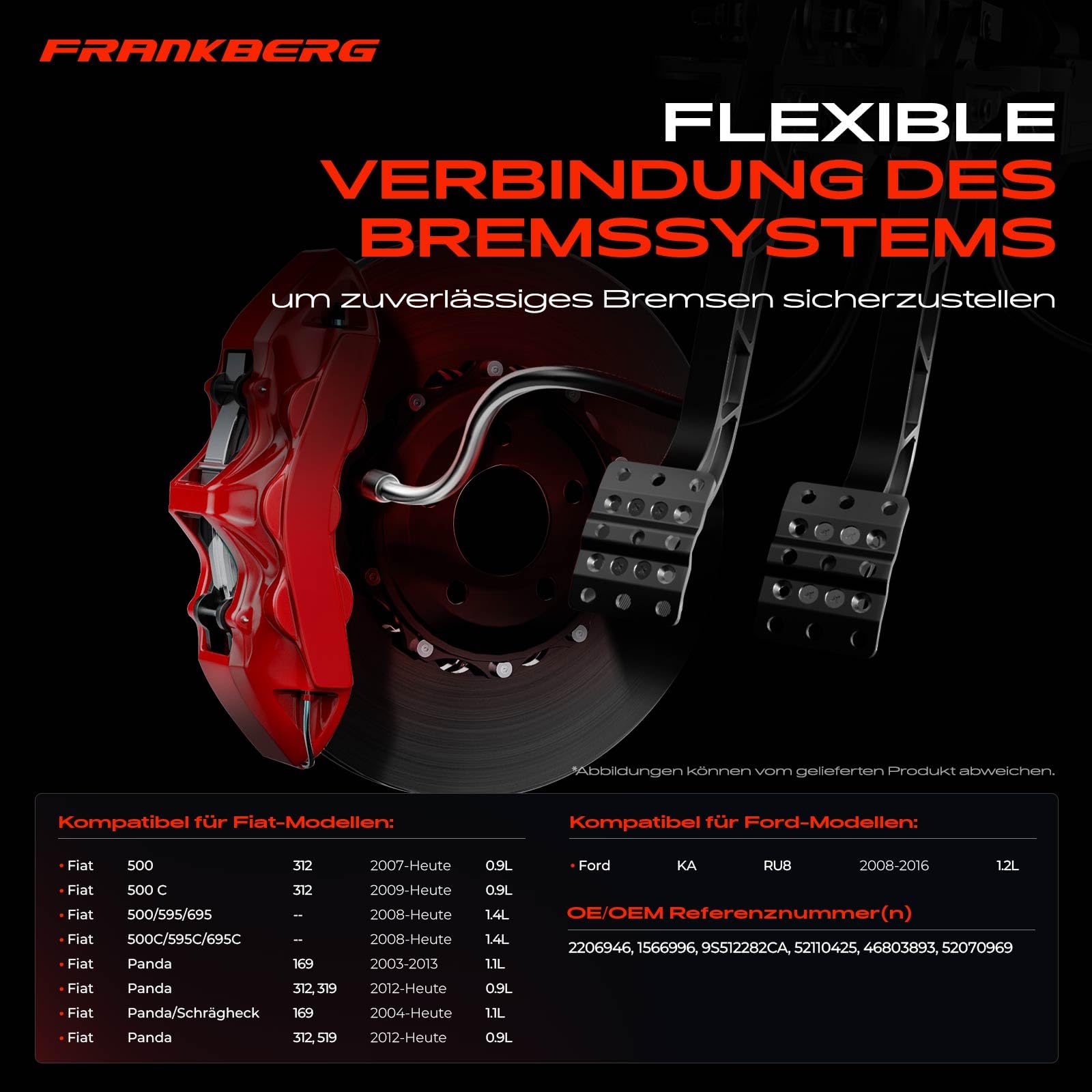 Frankberg 2x Bremsschlauch Bremsschläuche Hinten 189 mm Kompatibel mit 500 312 KA RU8 Panda 169 Panda Van 312 519 500C/595C/695C Replace# 2206946
